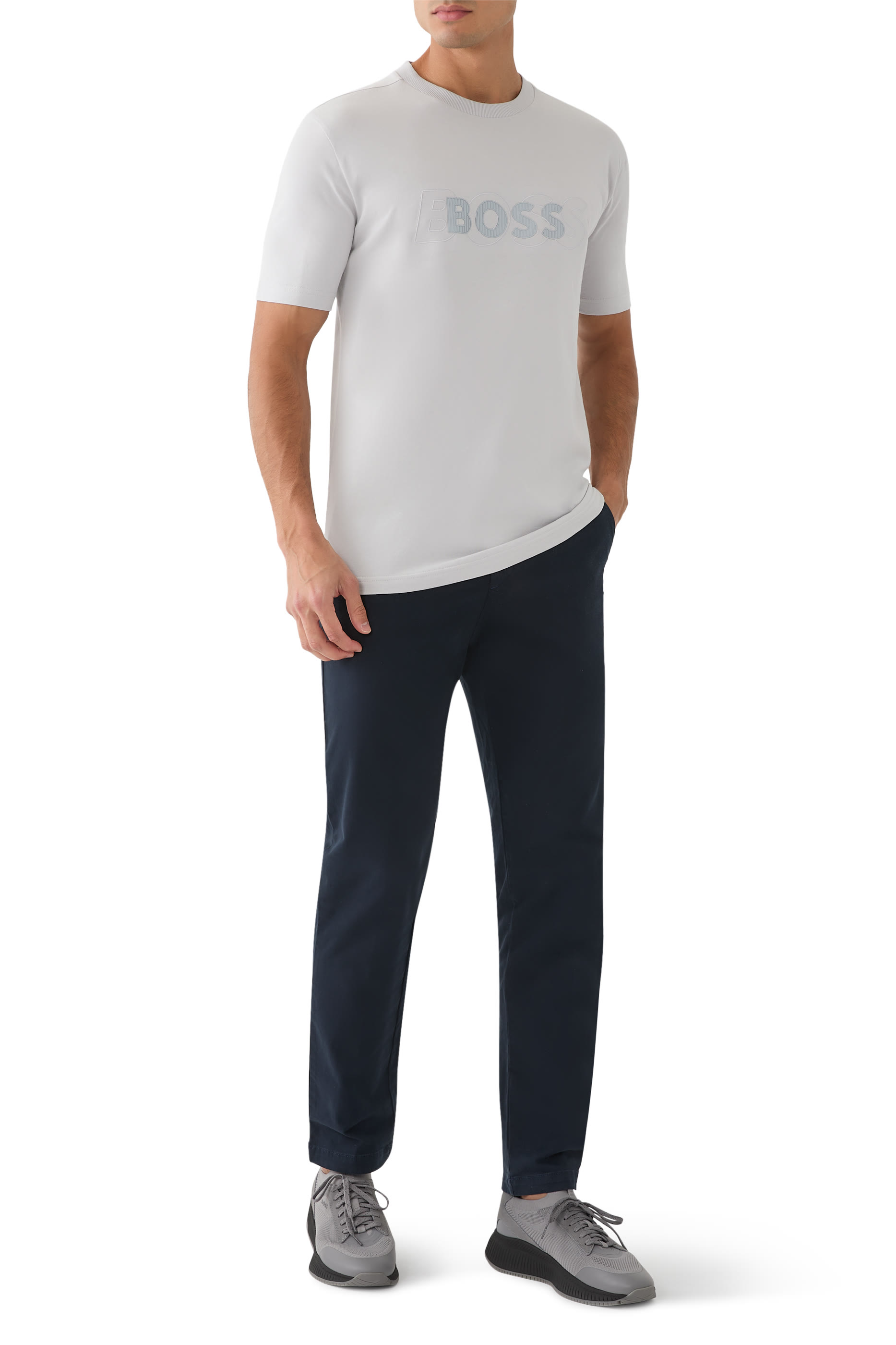 تيشيرت بنقشة شعار الماركة بتصميم مزدوج قطن وجيرسيه