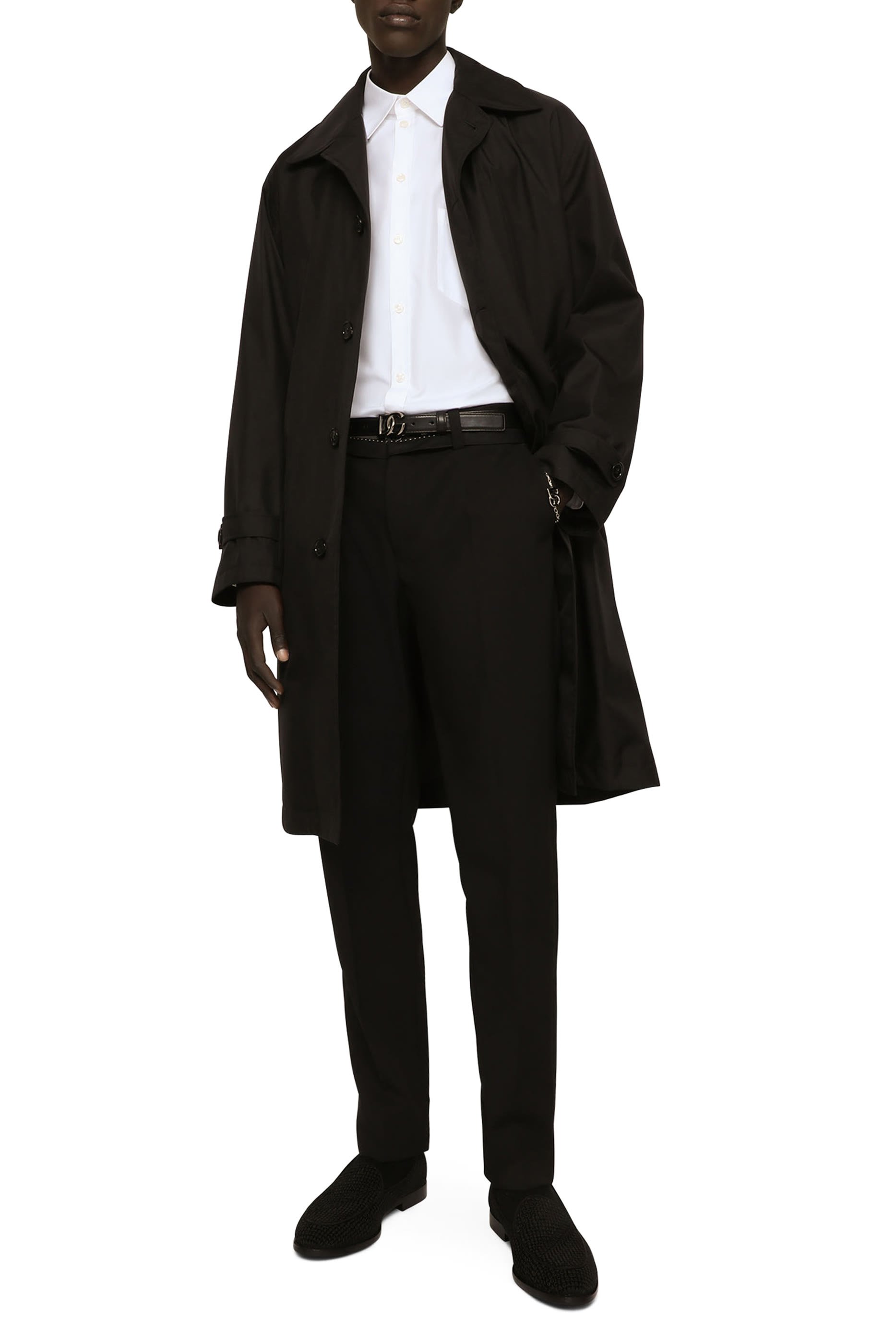 معطف ترنش برقعة شعار الماركة نايلون