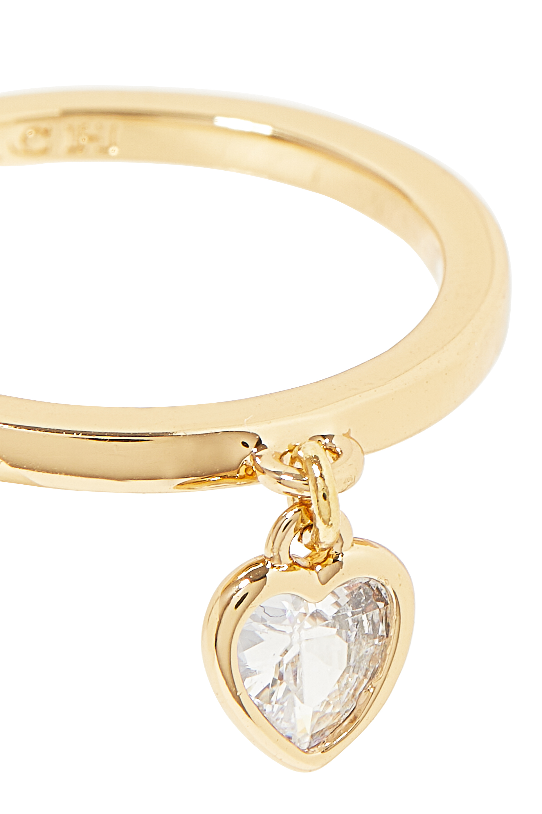 طقم خواتم بحلية بتصميم قلب مرصع بكريستال ولؤلؤ، نحاس مطلي بالذهب