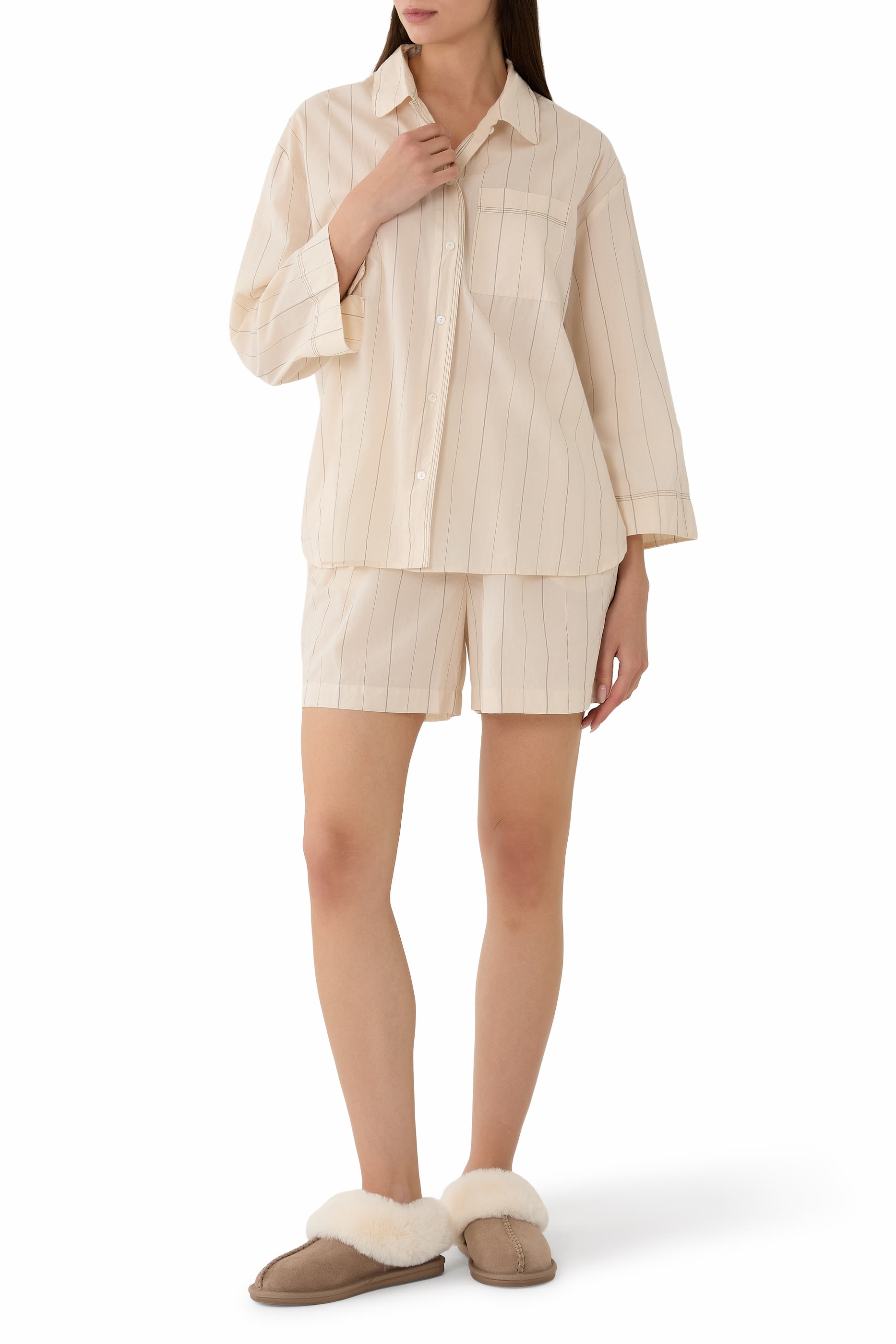 قميص بيجامة مخطط بقصة مريحة قطن عضوي