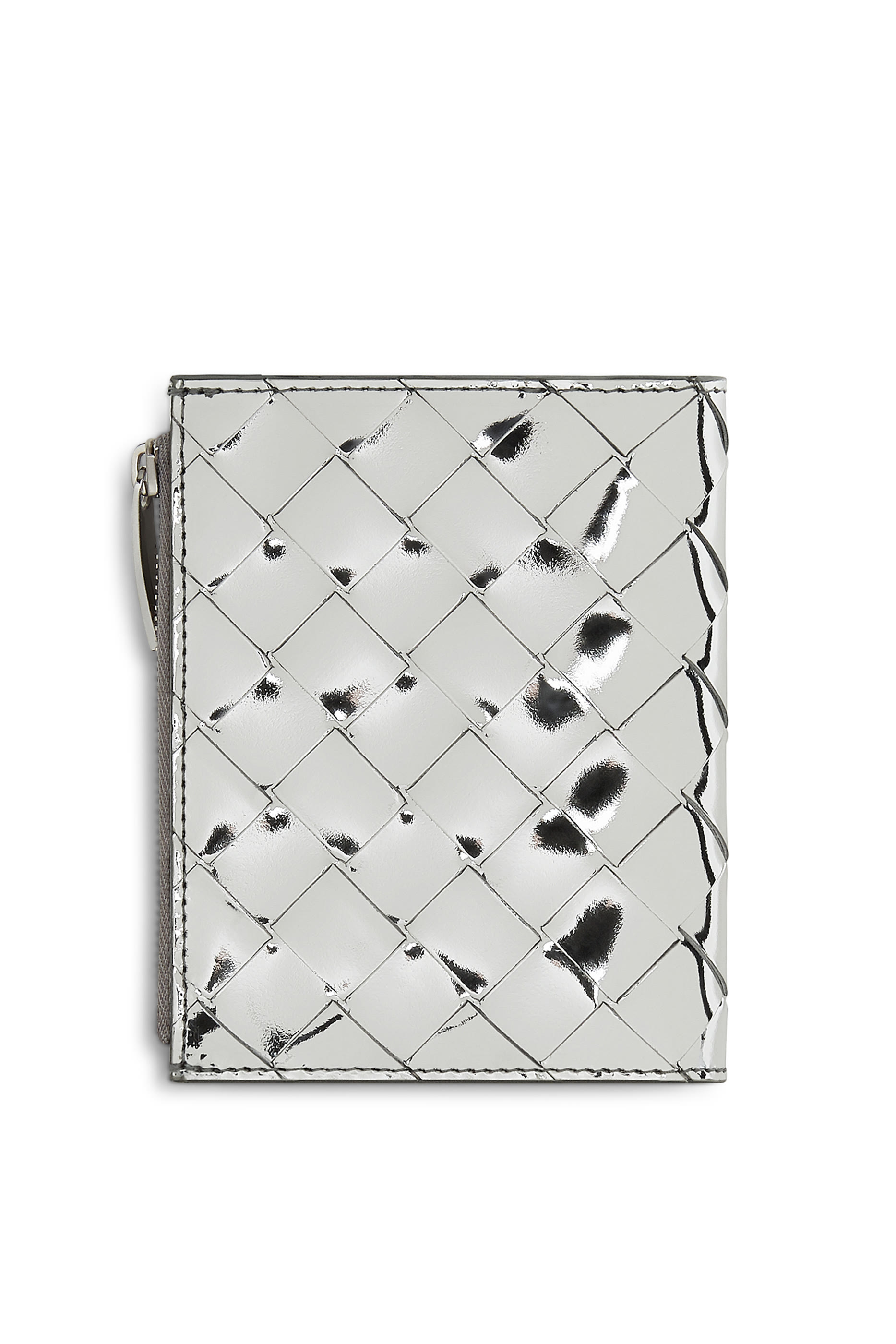 محفظة صغيرة ثنائية الطي بسحّاب بتصميم مجدول