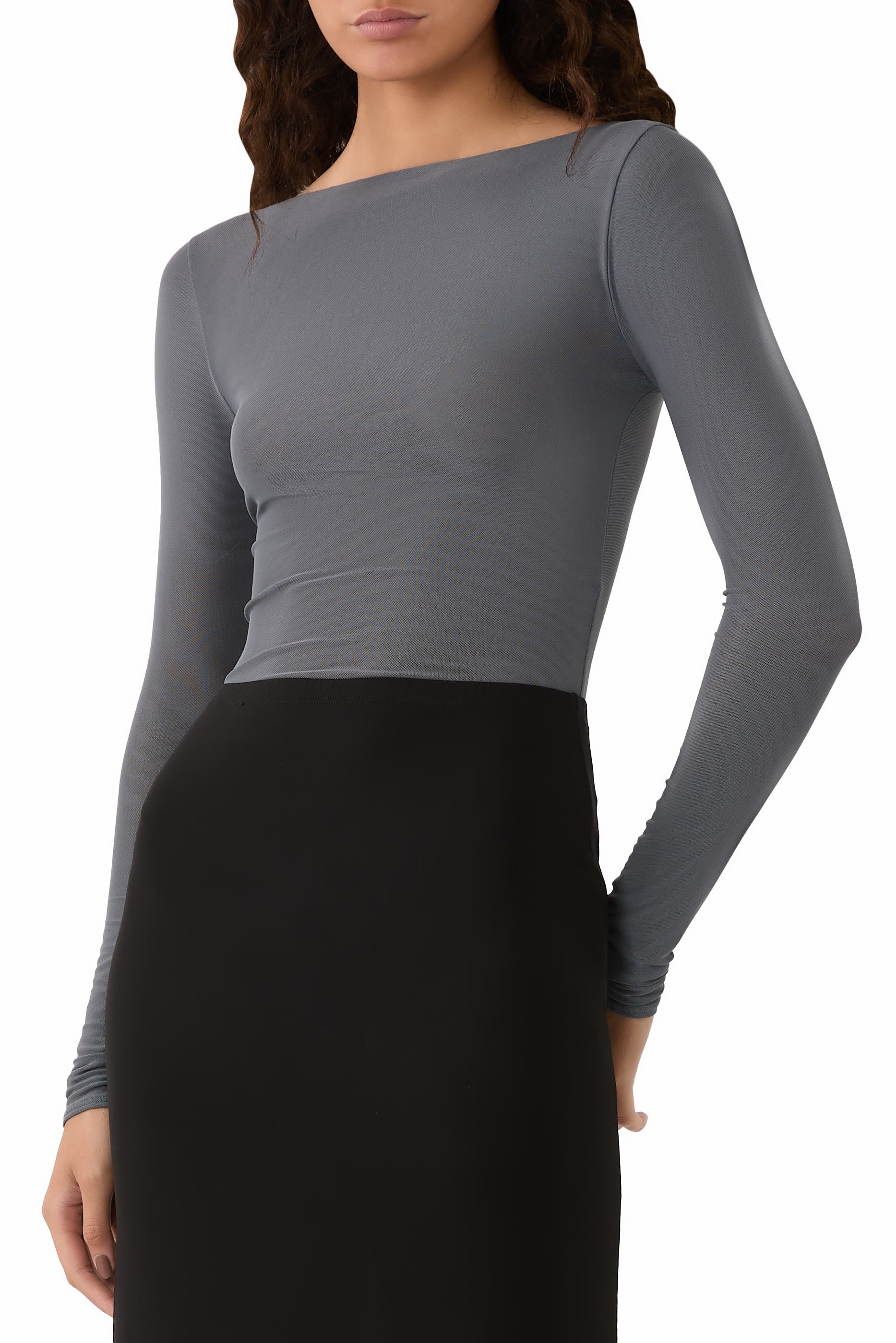 بودي سوت بياقة بتصميم قارب قماش شبكي