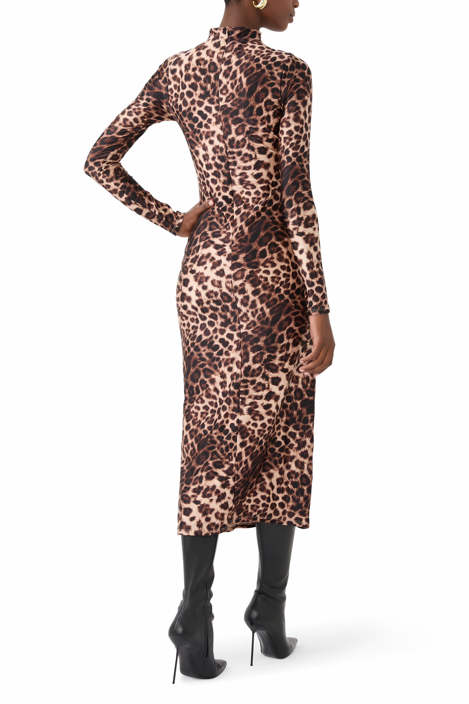 فستان ساتان لامع متوسط الطول