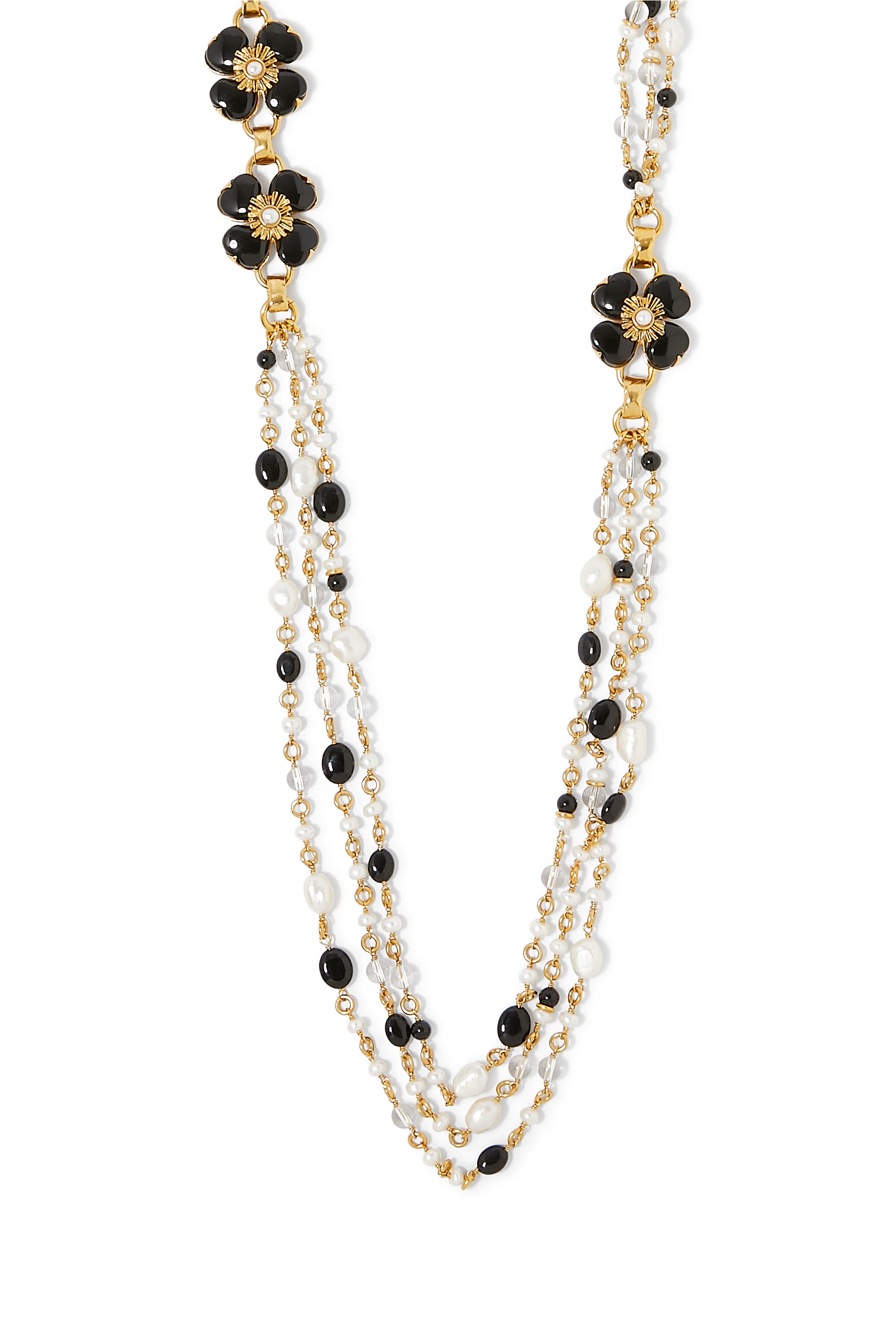 قلادة تريفلي طويلة مرصعة بكريستال صخري طبيعي، مطلية بالذهب عيار 24 قيراط.