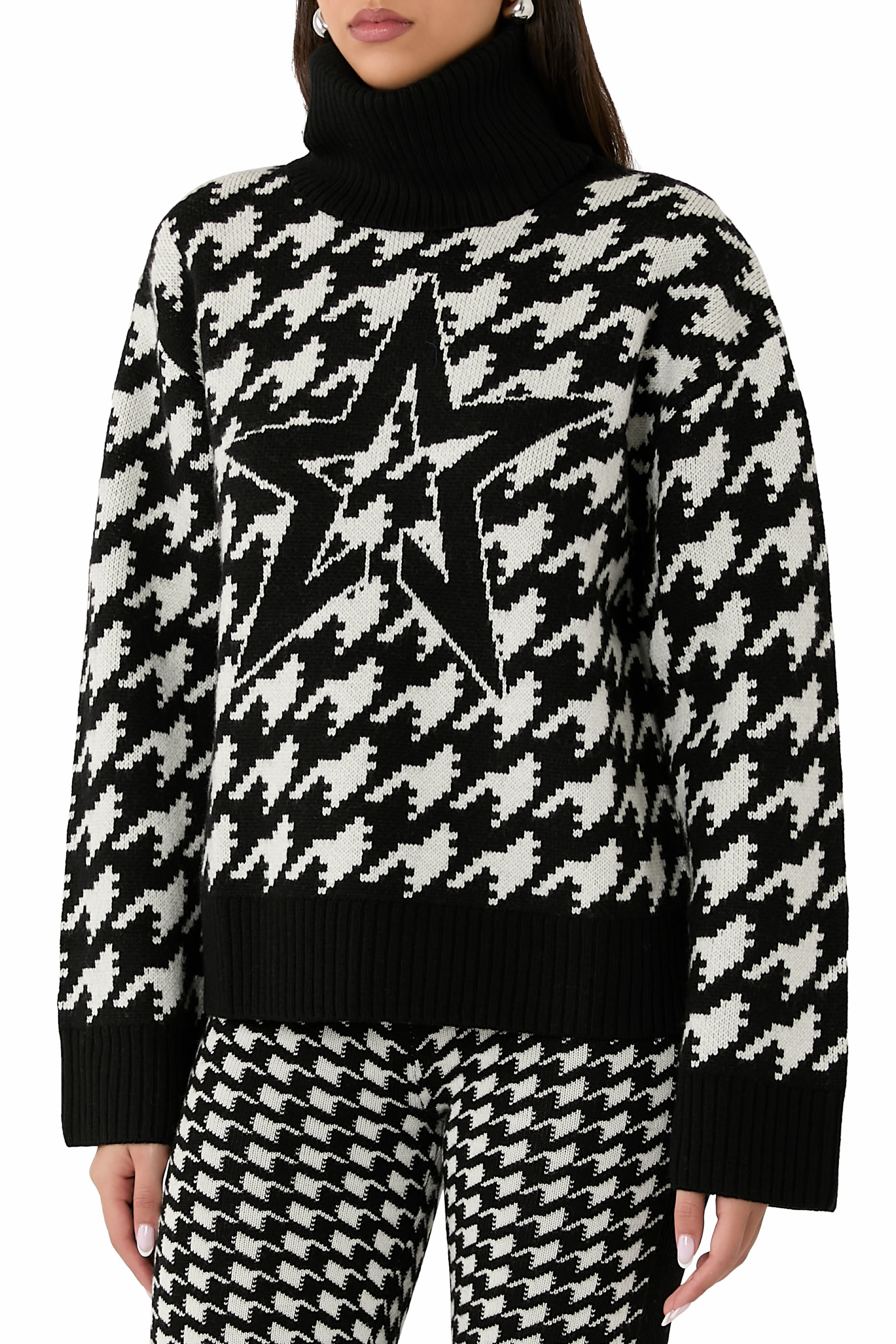 كنزة بنقشة هاوندزتوث كبيرة صوف ميرينو