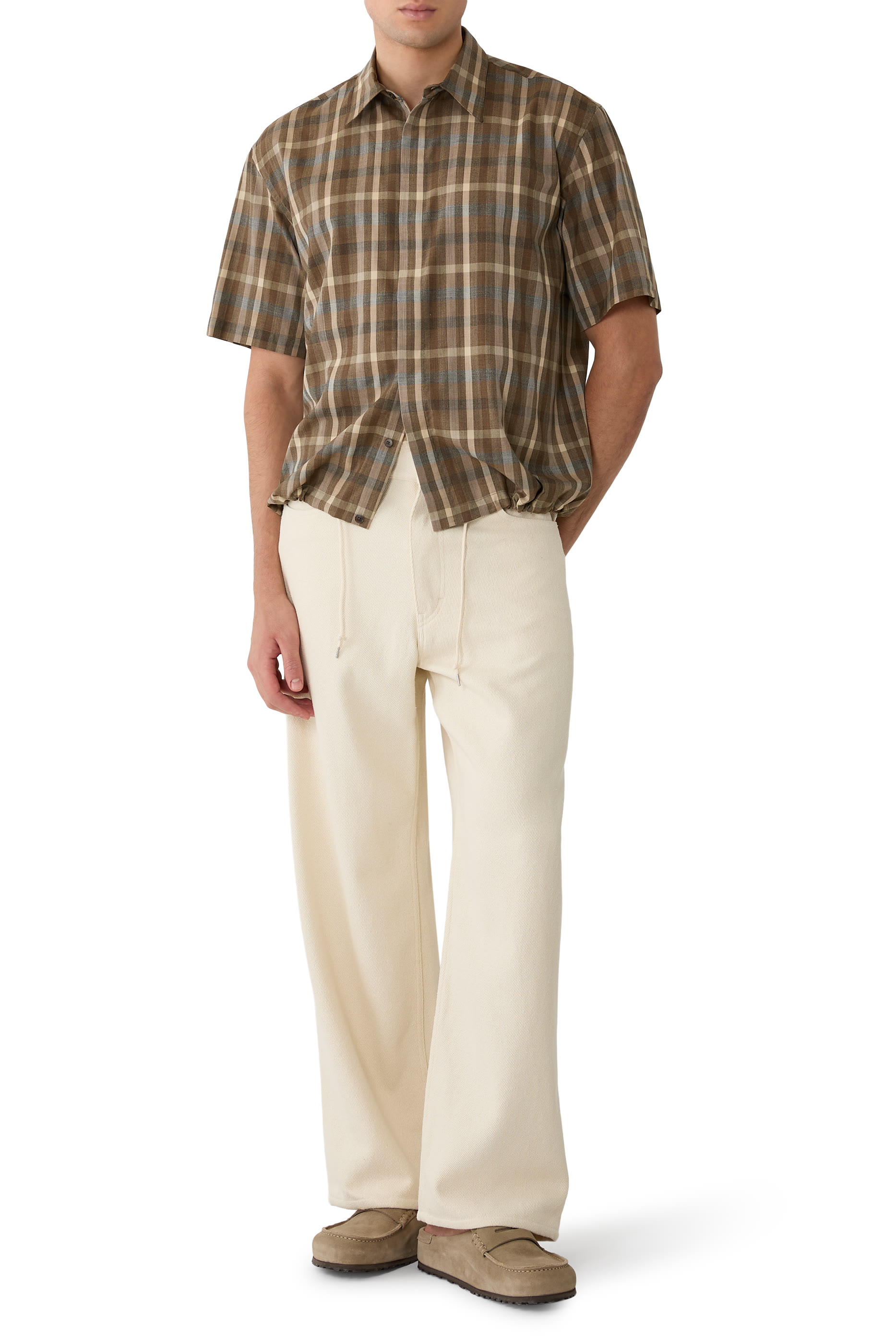 بنطال 5 بي بقصة ساق واسعة حرير نيب دنيم