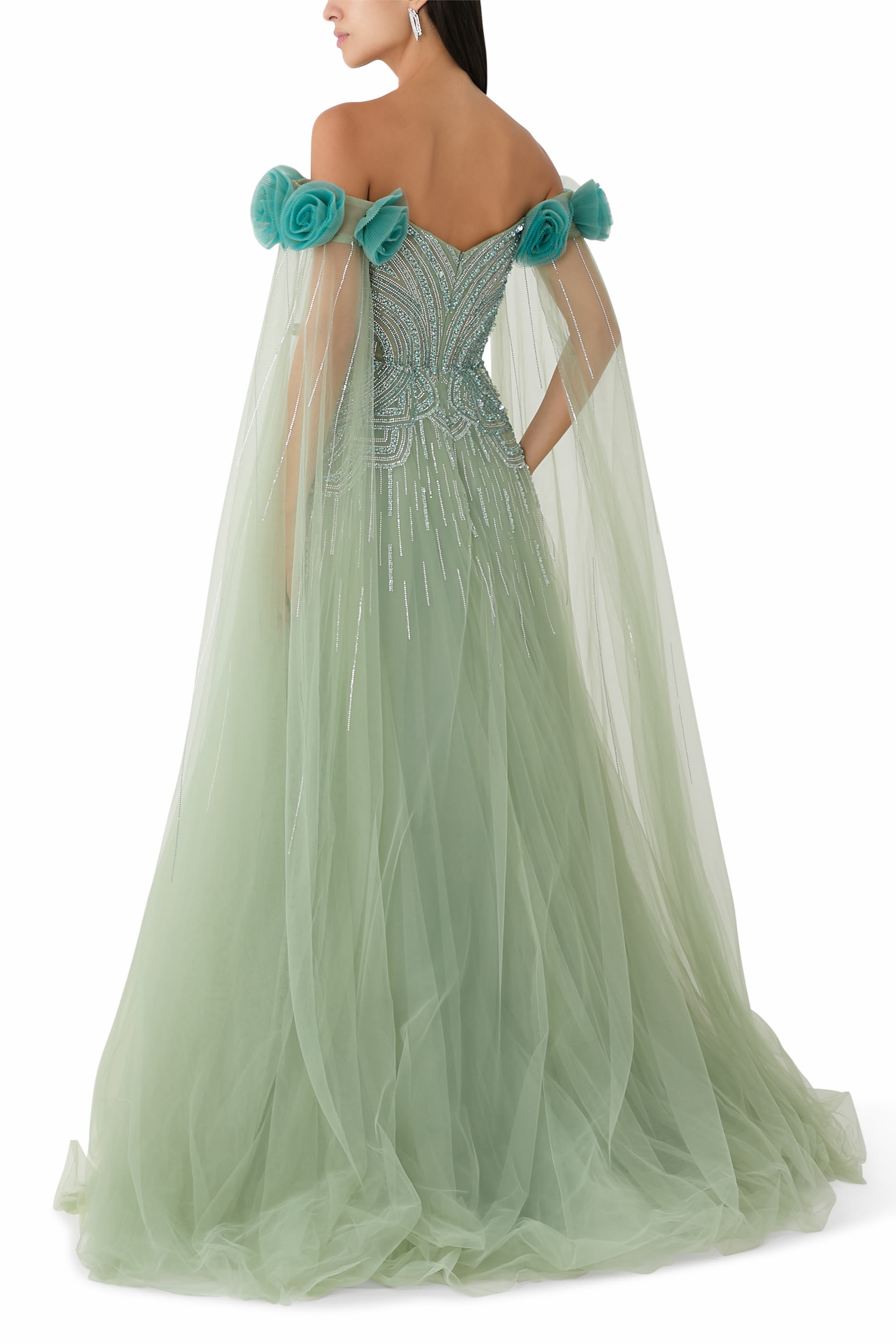 فستان تول مطرز بخرز