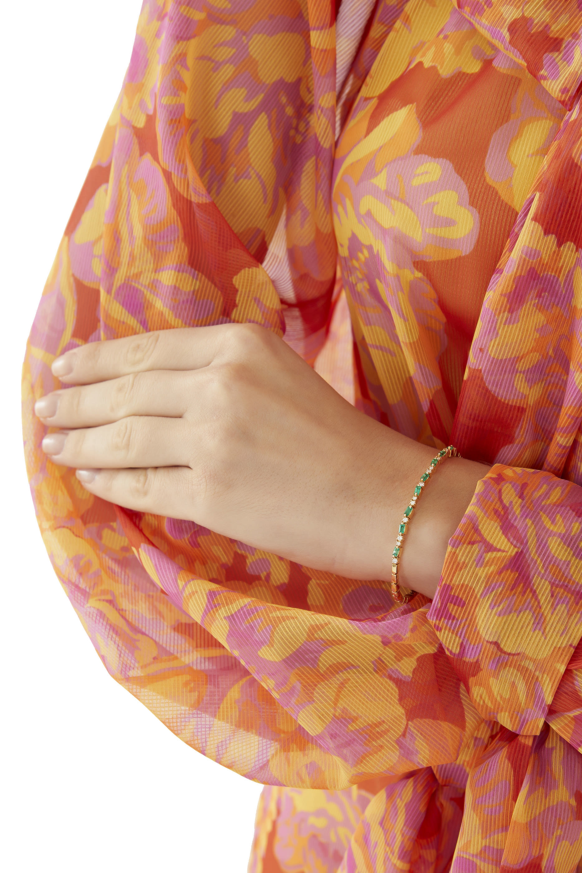 سوار انإيفن مرصع بالزمرد والألماس ذهب عيار 18