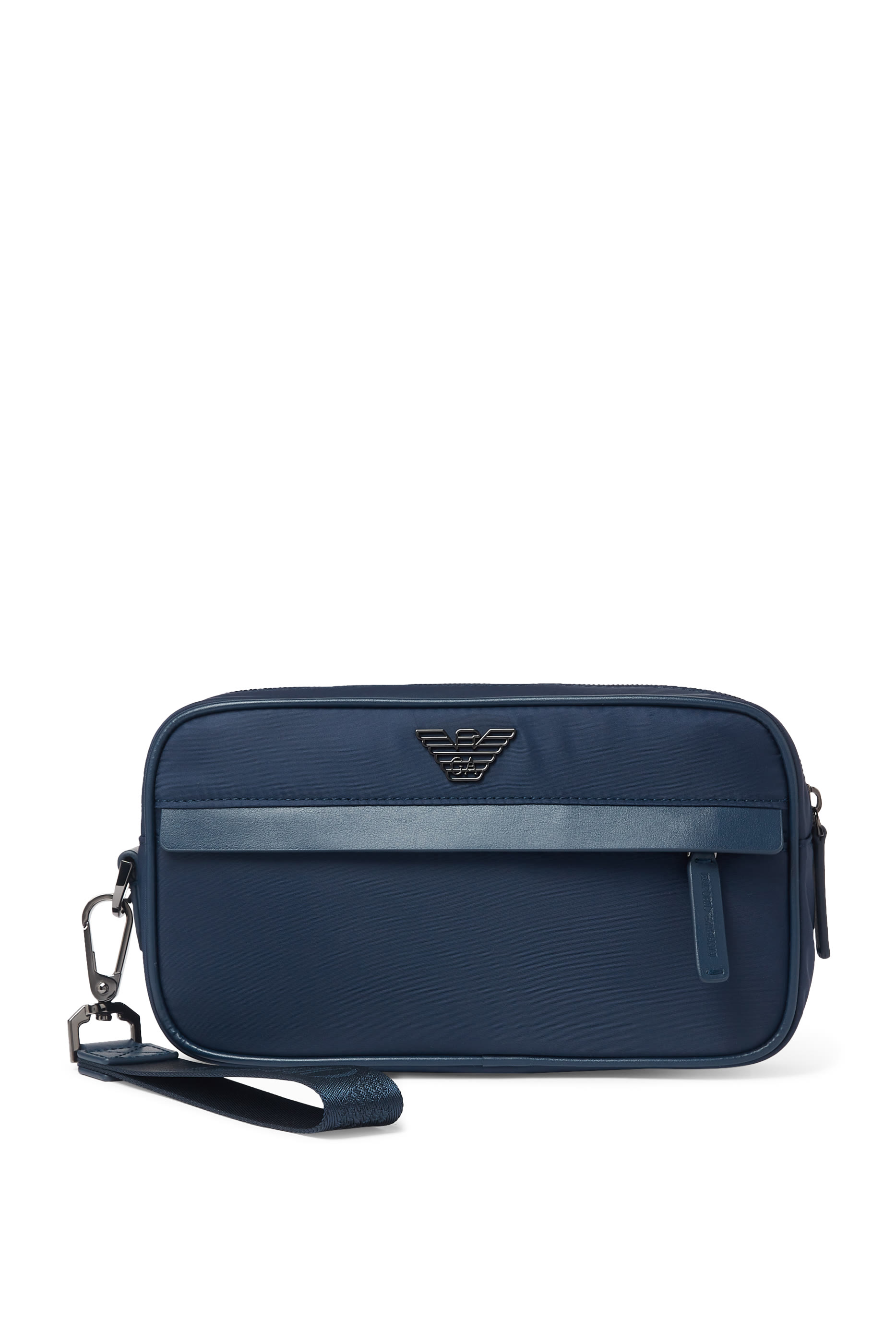 حقيبة مستحضرات العناية الشخصية بحلية معدنية بشعار الماركة