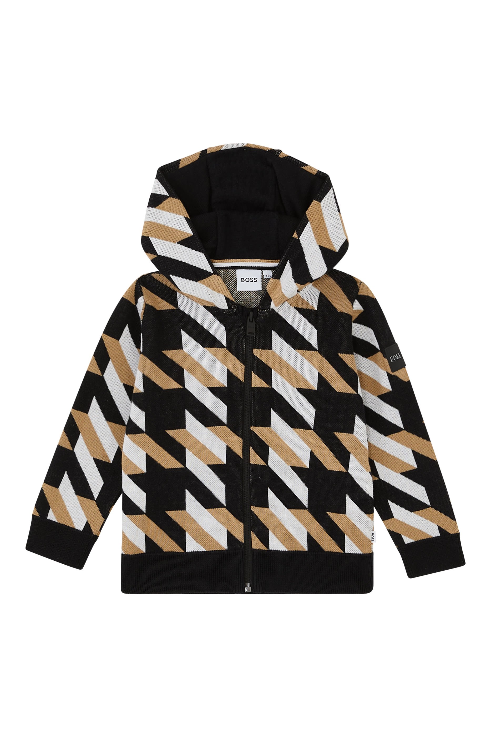 هودي منسوج للأطفال بنقشة حرف شعار الماركة