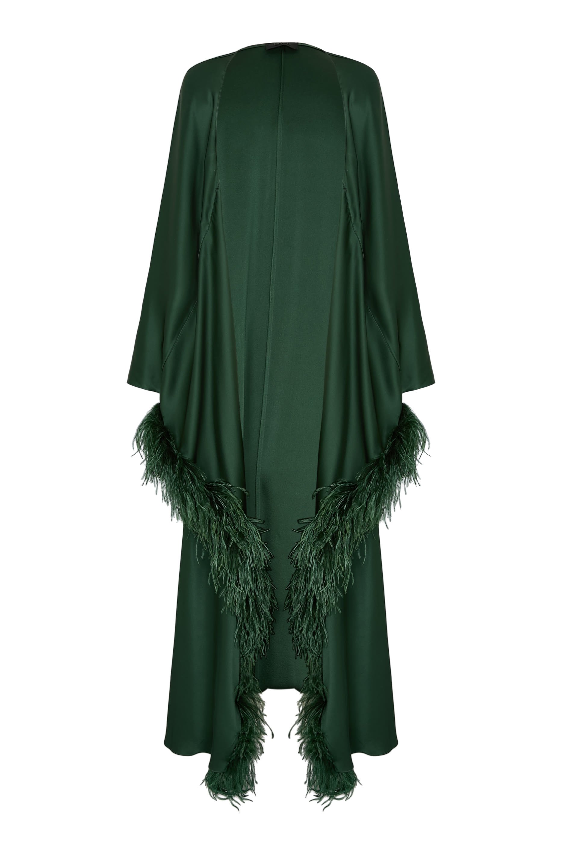 قفطان ستان بأكمام طويلة وحافة بالريش