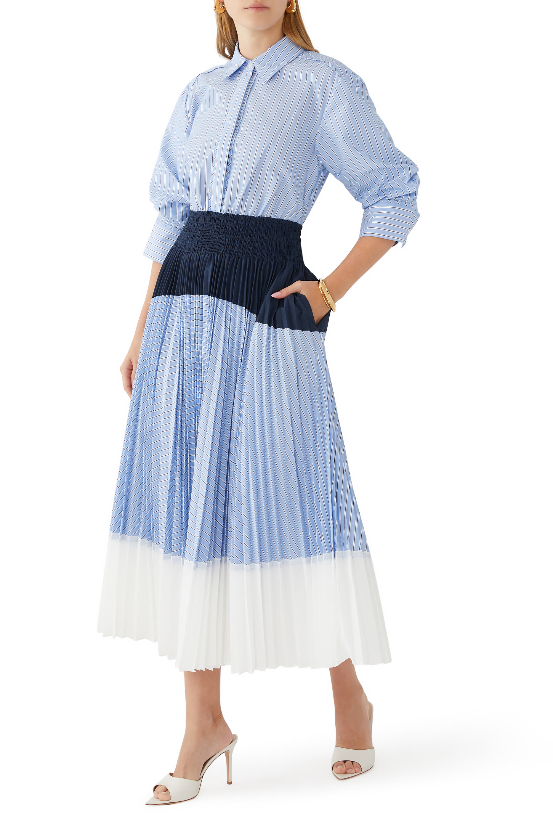 فستان جينيلا كومبو متوسط الطول بطيات