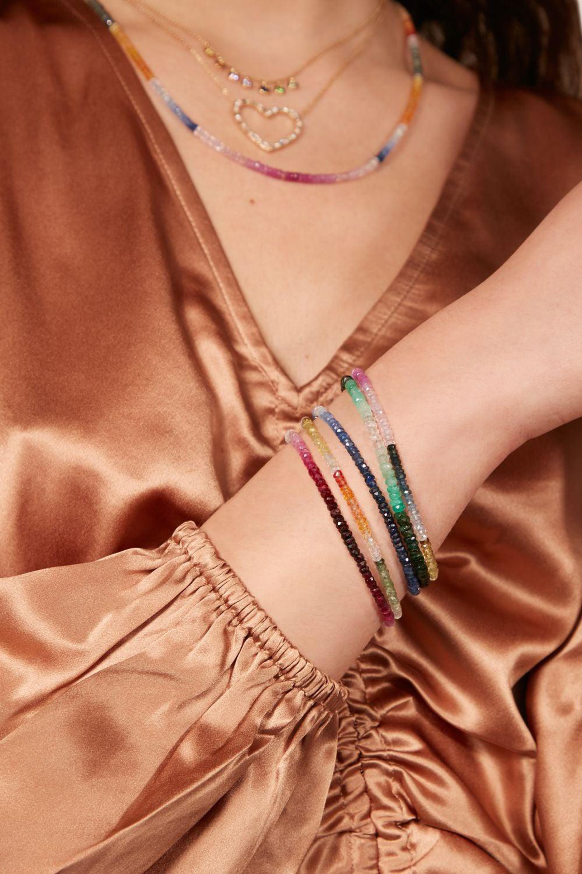 سوار هابي بخرز ياقوت أحمر بلون متدرجة، ذهب أصفر عيار 9