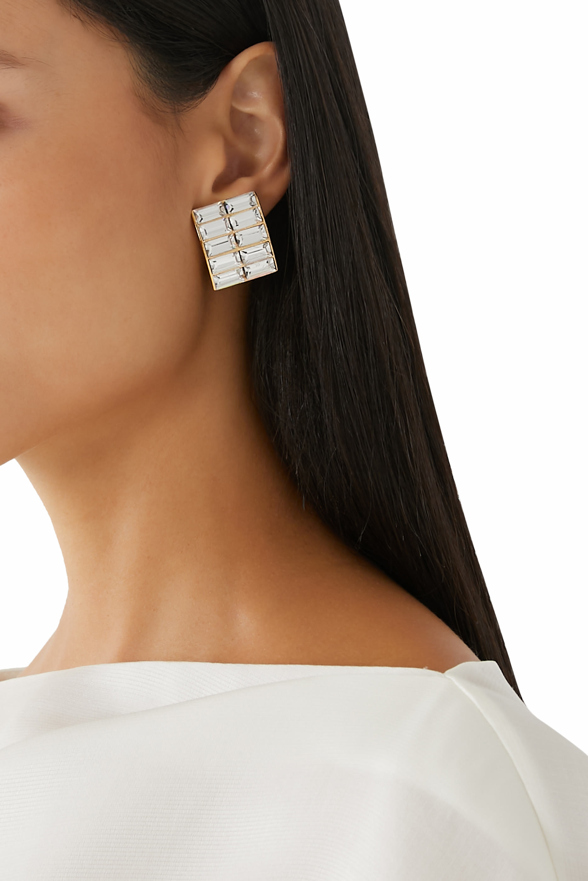 أقراط بتصميم مستطيل مرصعة بكريستال