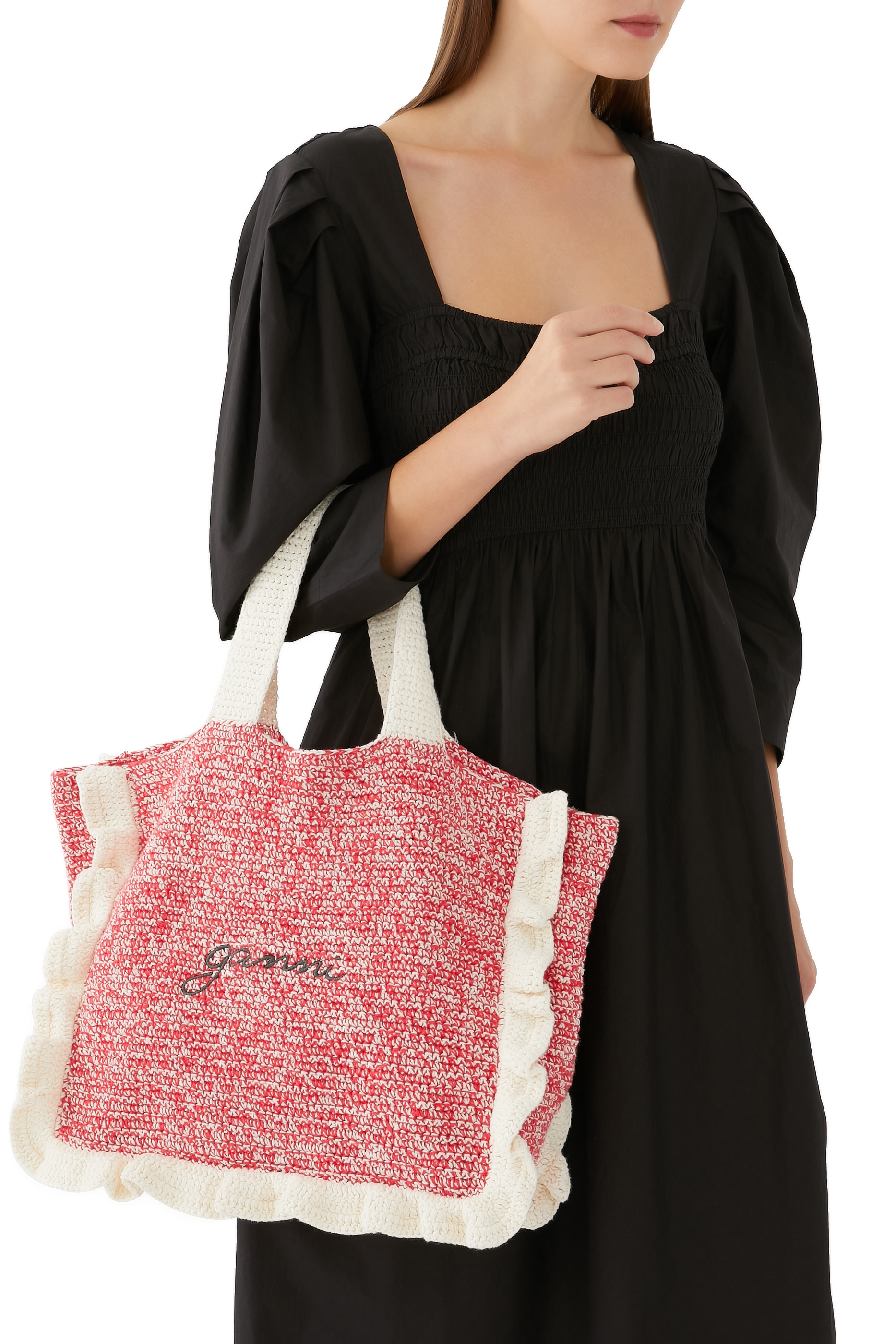 حقيبة يد كروشيه بكشكش قطن