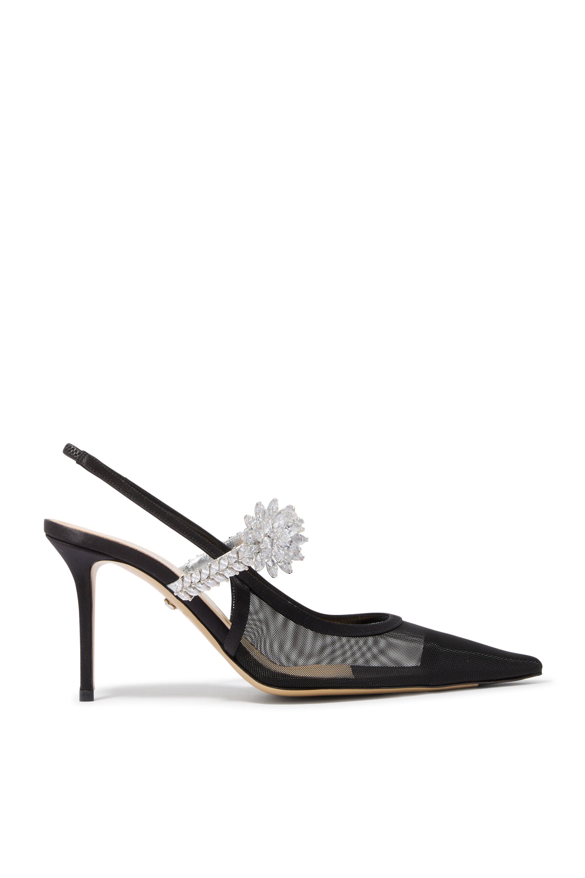 Lotus 85 Flower Black Mesh Slingbacks