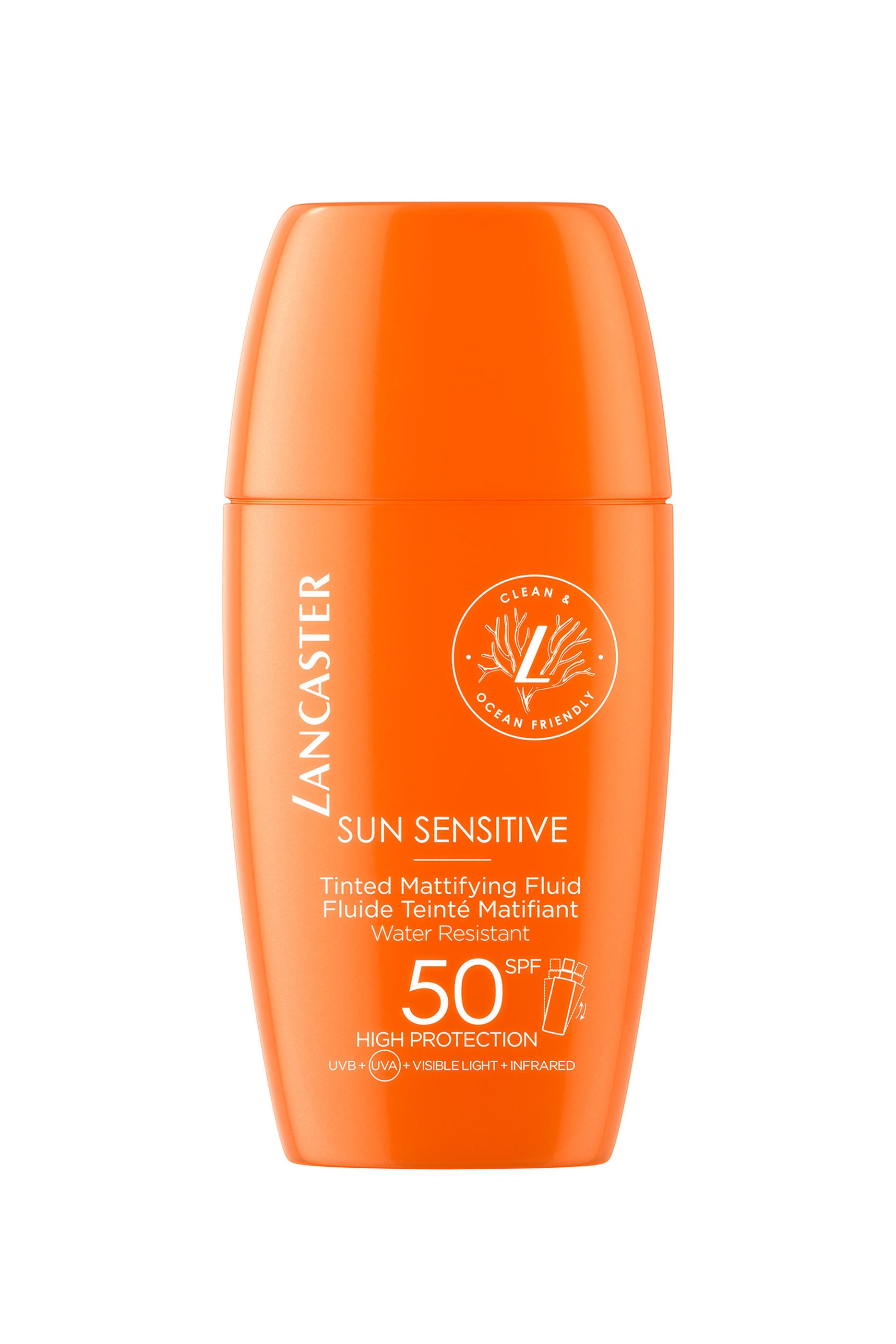 سائل سن سينسيتيف ملون لإزالة اللمعان من البشرة مع عامل حماية SPF50