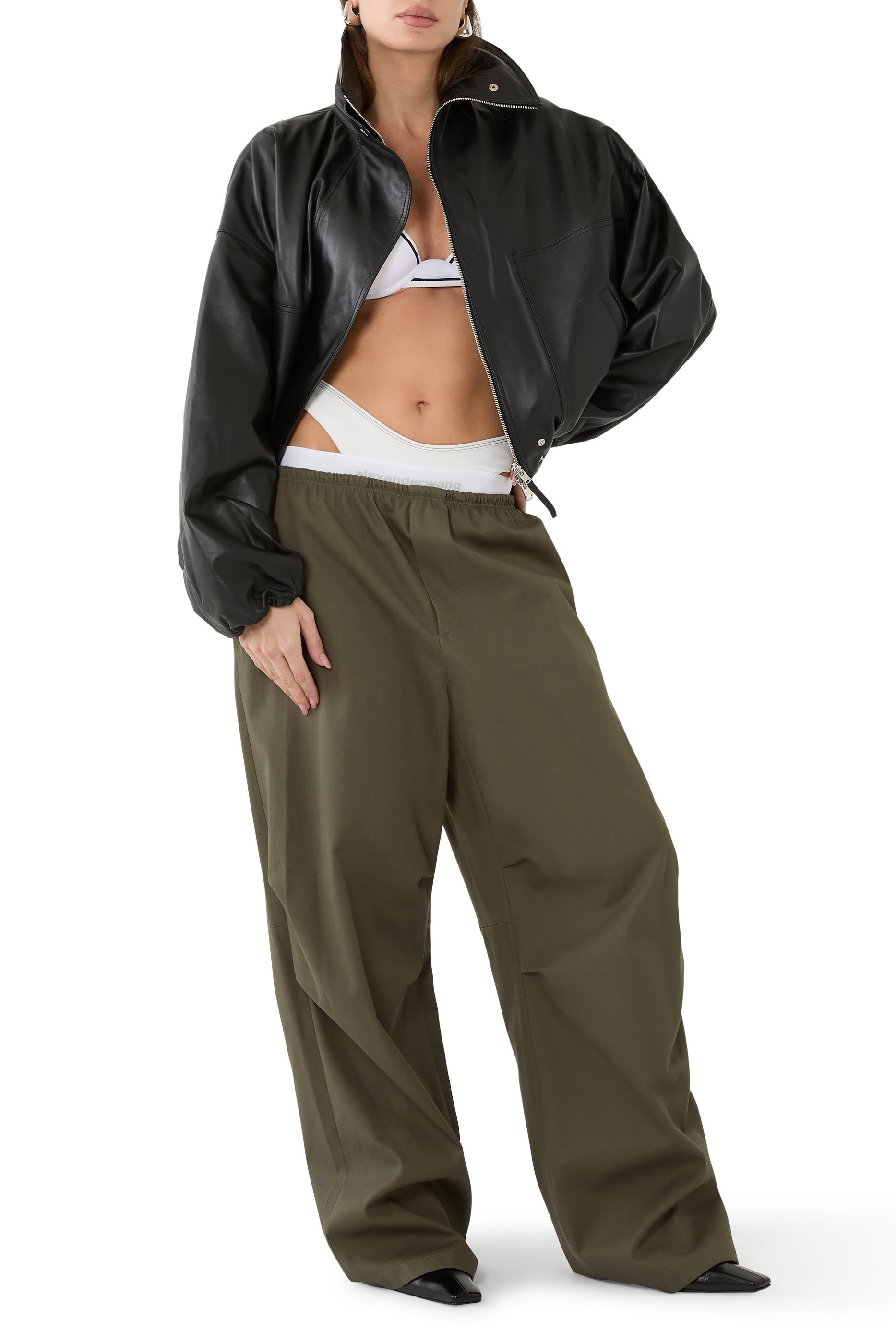 بنطال رياضي بخصر متوسط الارتفاع قطن تويل