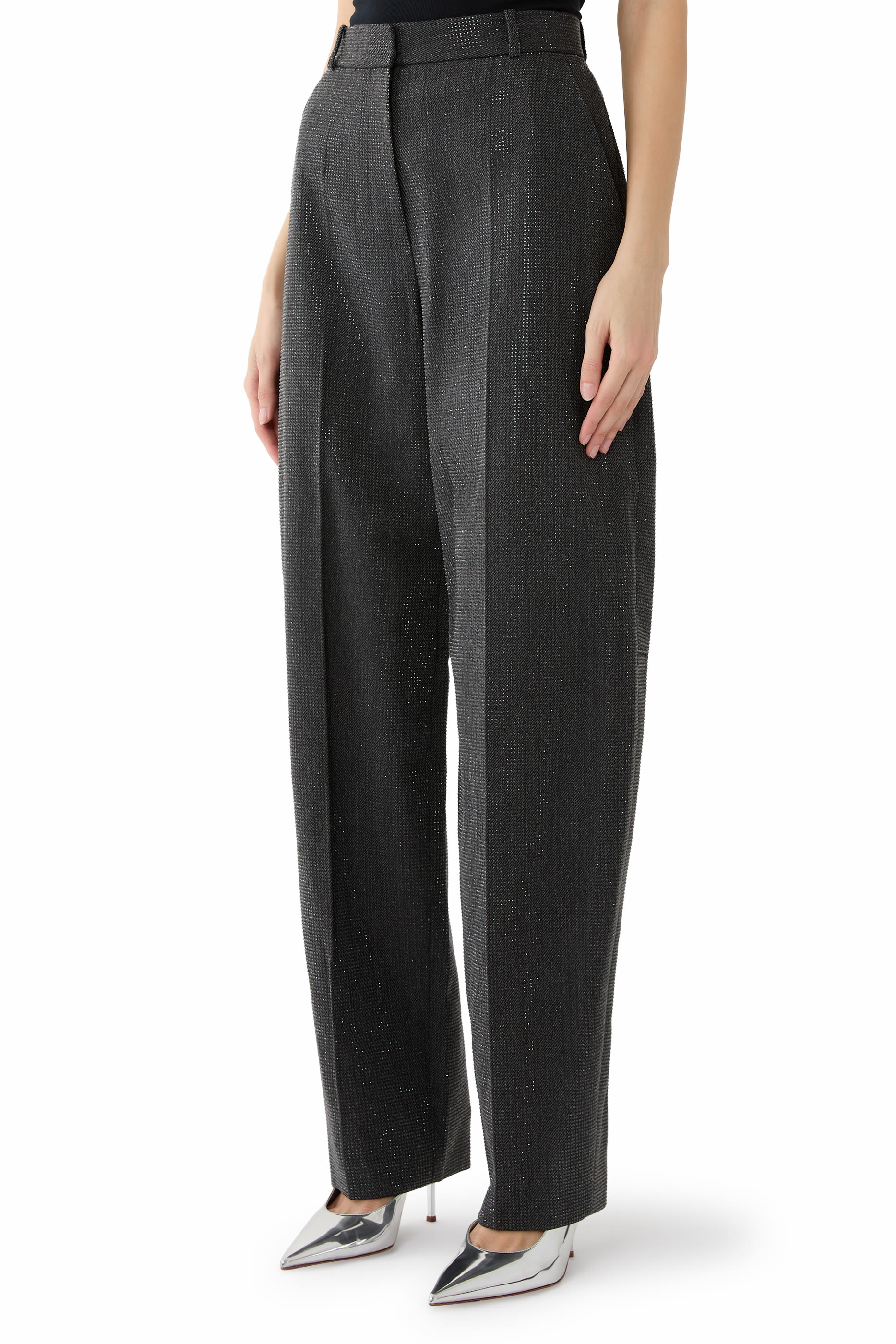 بنطال بخصر مرتفع وتفاصيل لامعة بالكامل