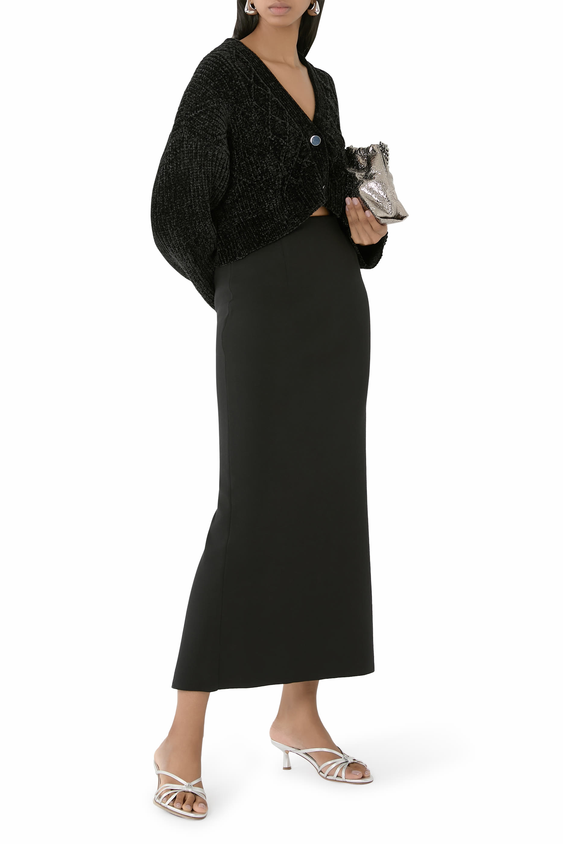 كارديجان قصير بأزرار قماش مضلع