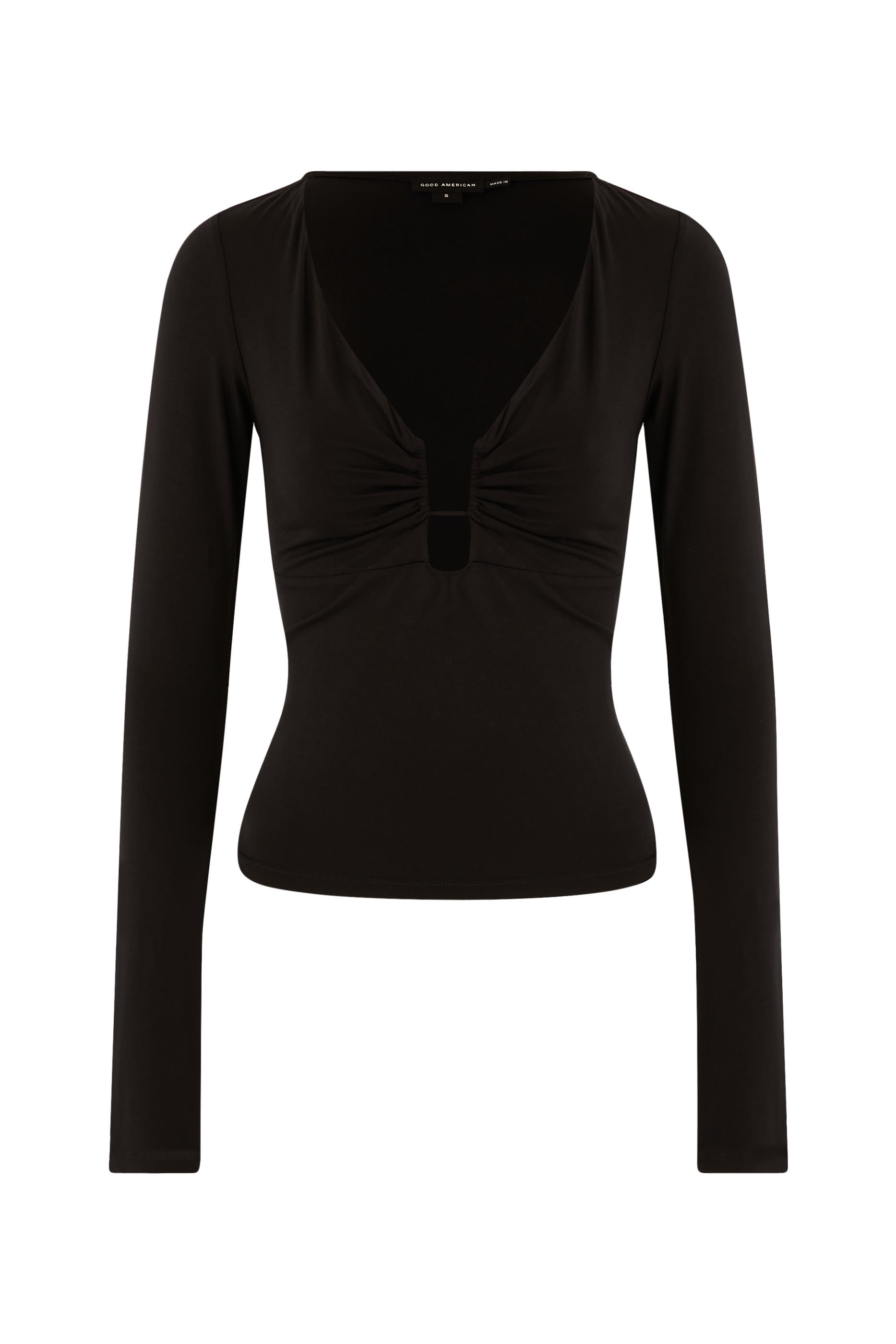 بلوزة بأكمام طويلة وتفاصيل على شكل حرف U جرسيه