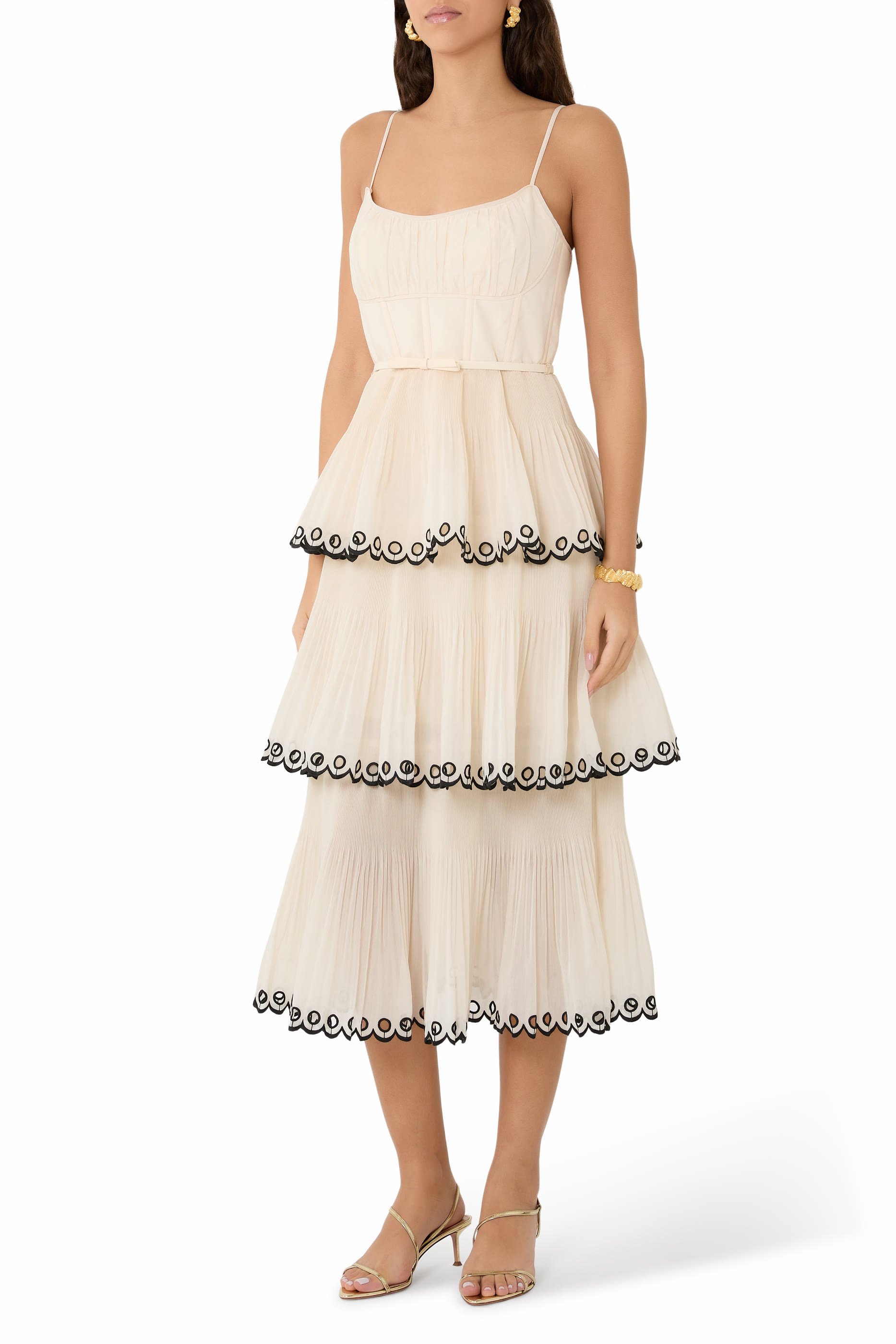 Embroidered Tiered Midi Dress