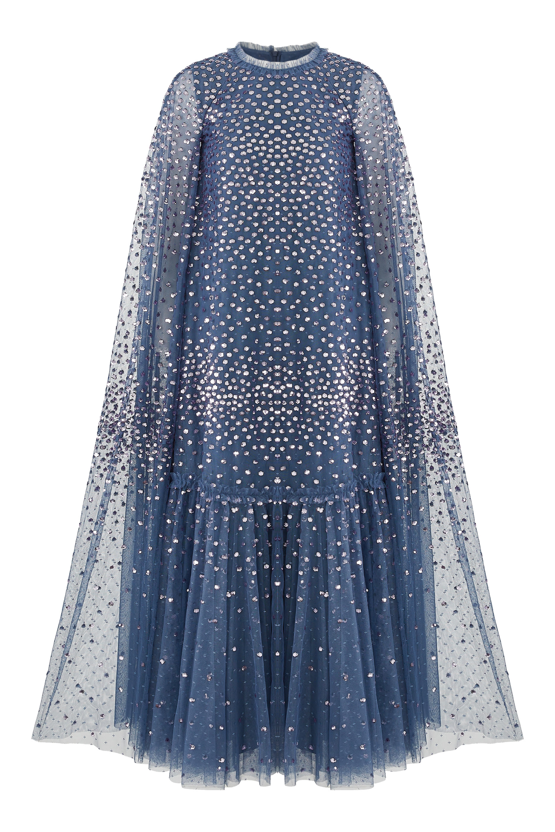 فستان سهرة بأكمام كاب بنقاط متناثرة بطول الكاحل