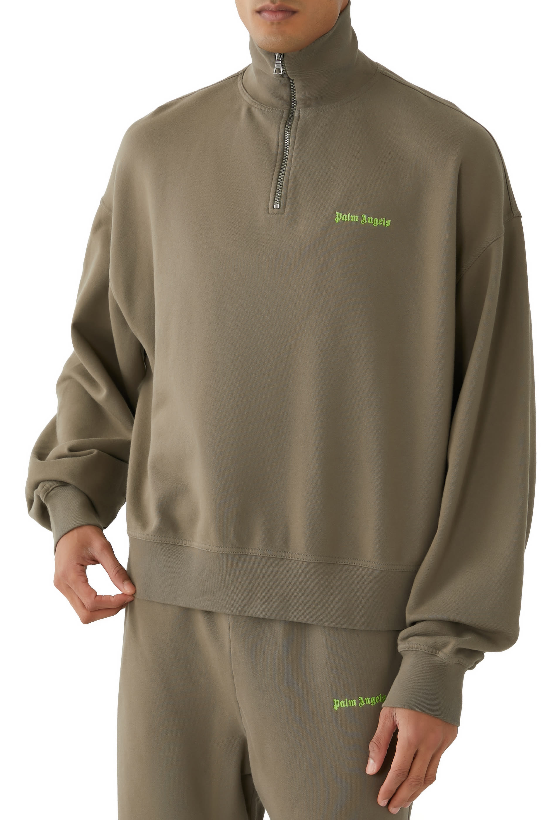 سويت شيرت بياقة ضيقة وسحاب ووشعار الماركة الكلاسيكي