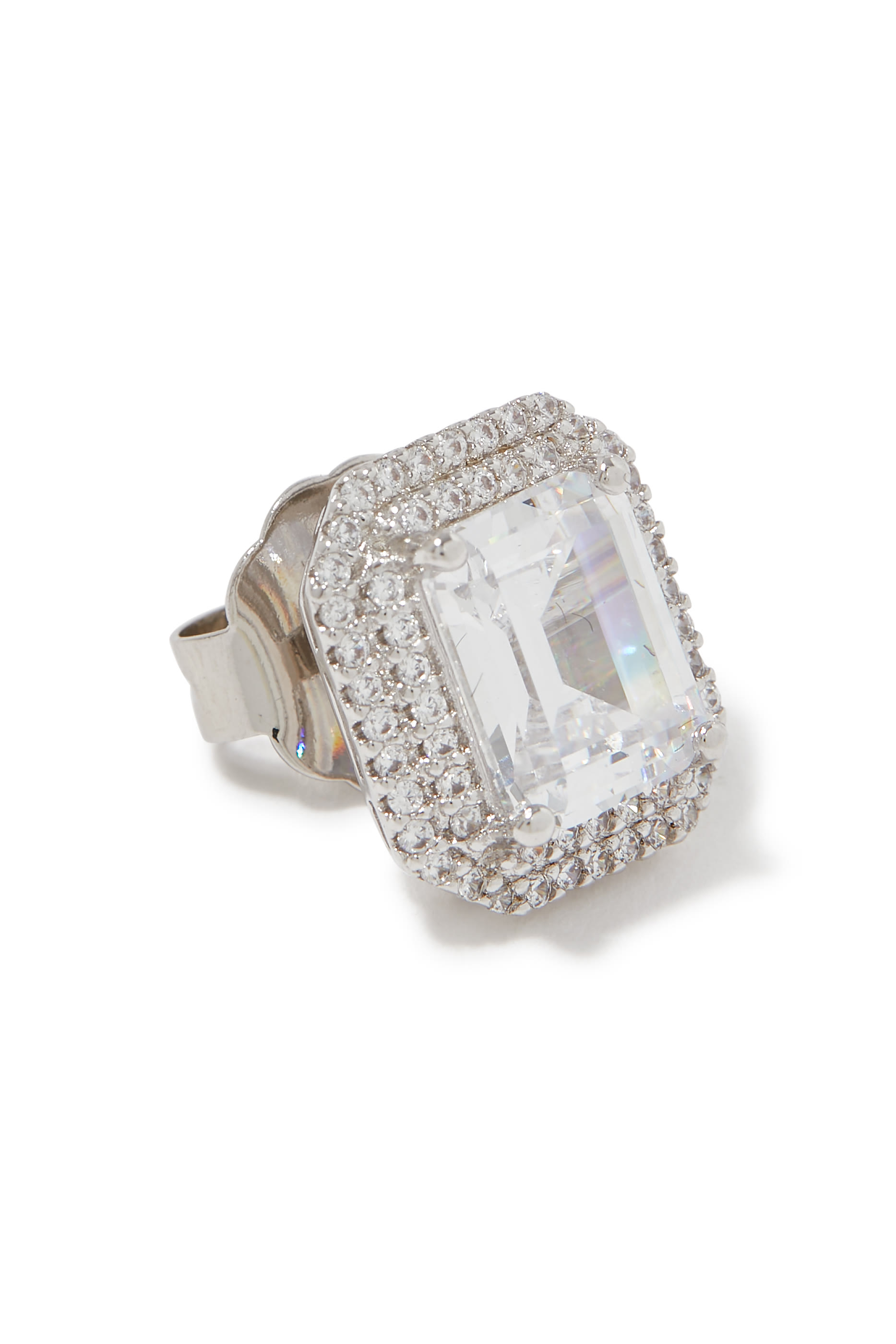 أقراط هالو مزدوجة مرصعة بأحجار زركونيا مكعبة مقطعة بشكل زمرد، نحاس مطلي بالروديوم