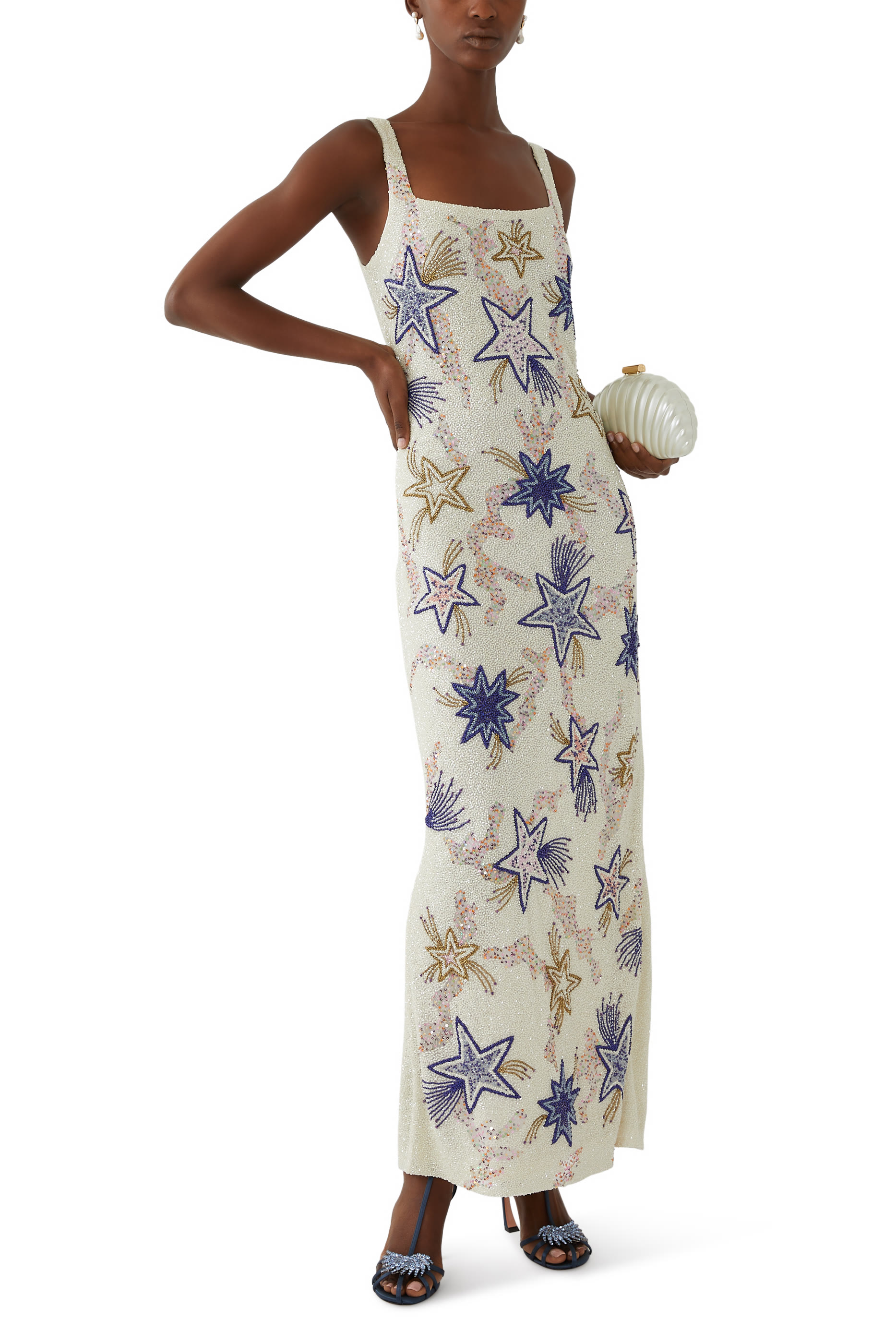 فستان زودياك طويل بخرز