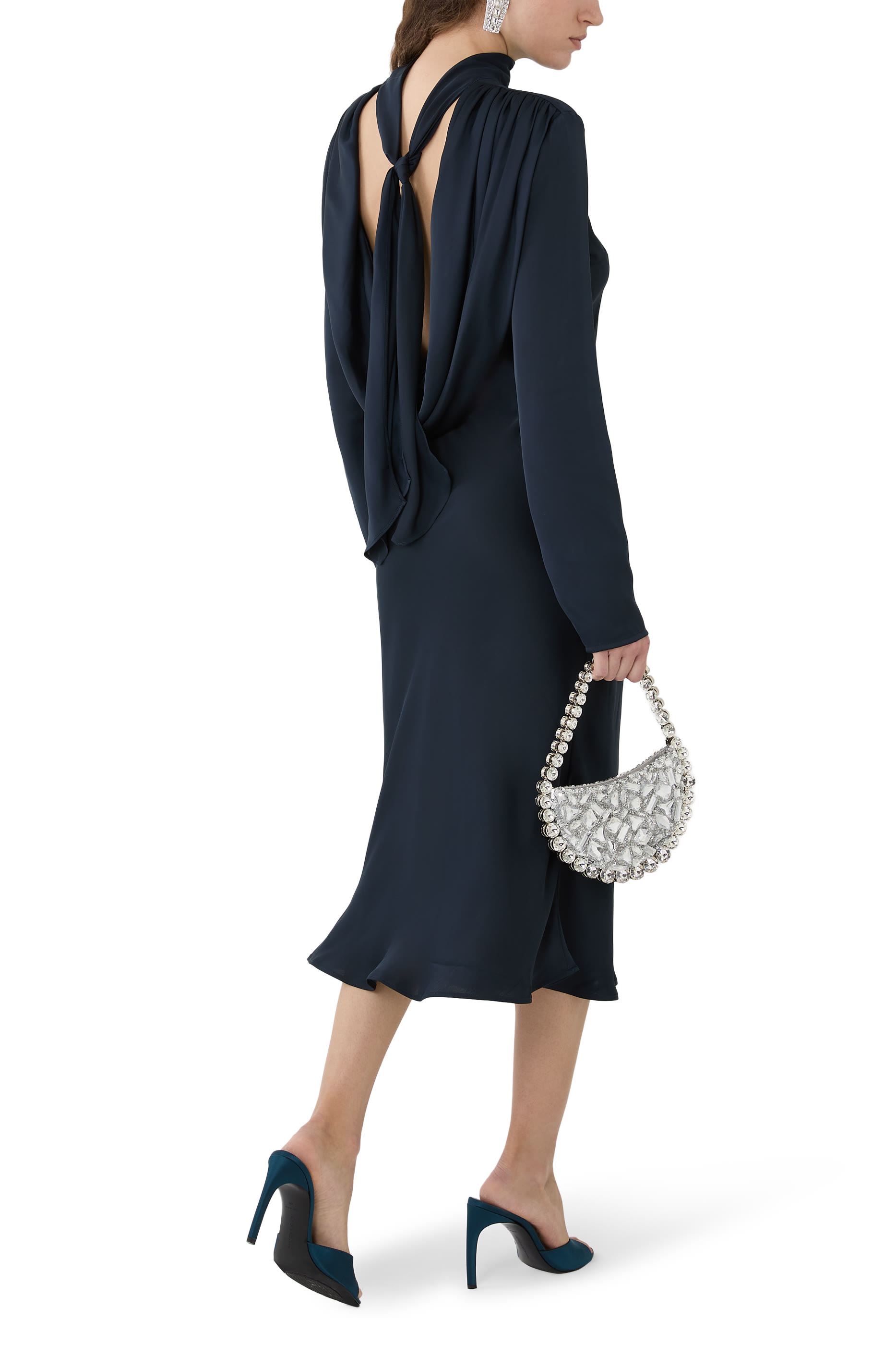 فستان بقصة مريحة متوسطة الطول ستان