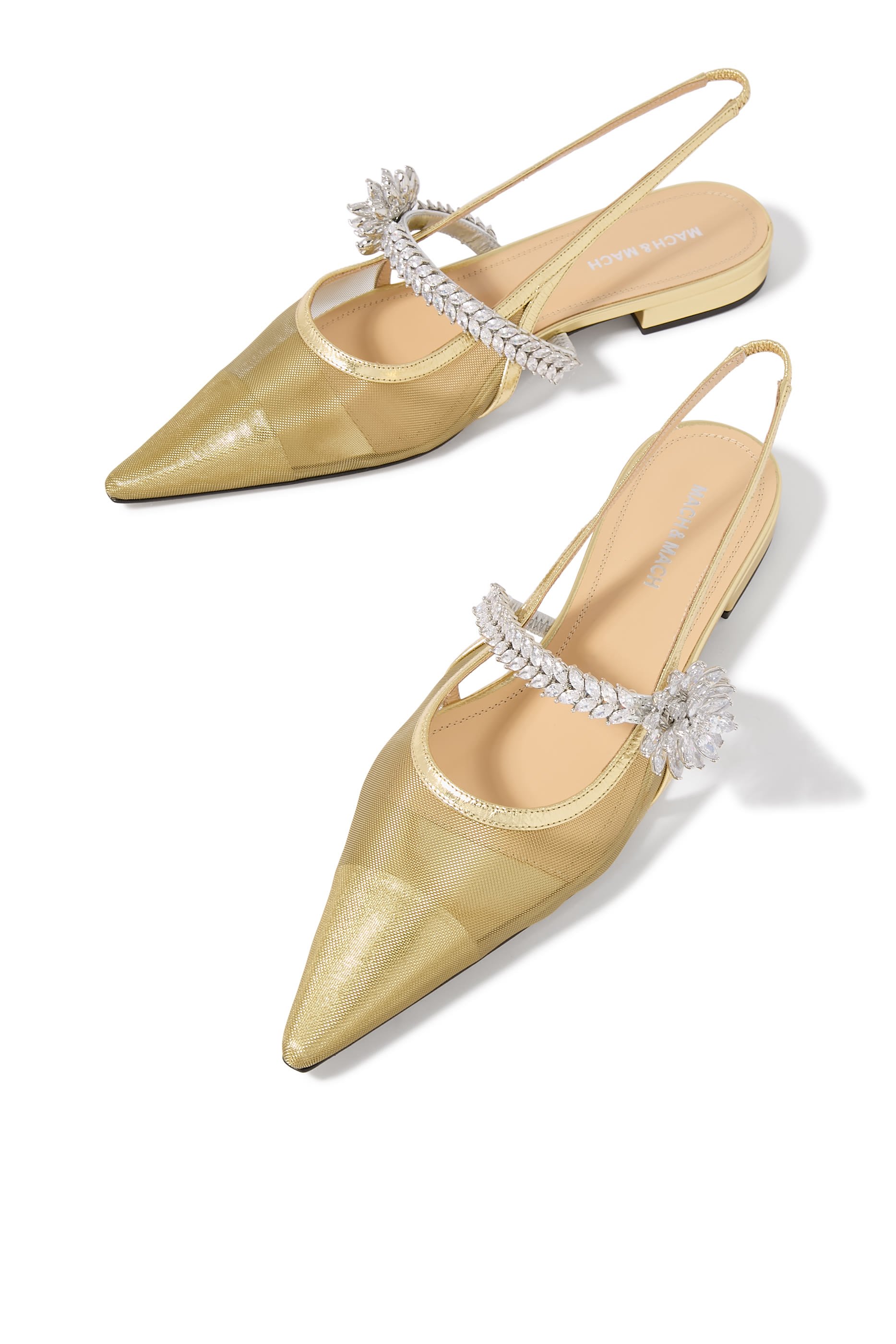 حذاء بنعل مسطح مزين بزهرة لوتس قماش شبكي