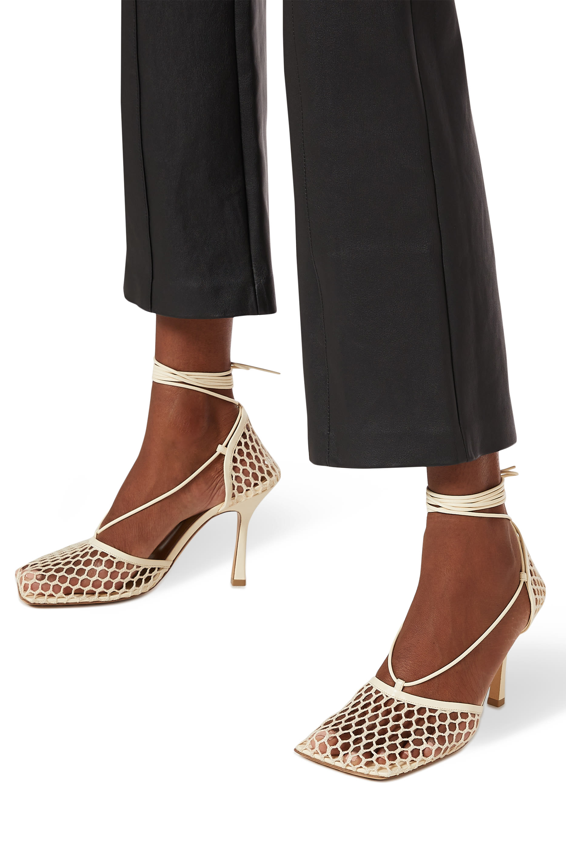 صندل جلد وقماش شبكي