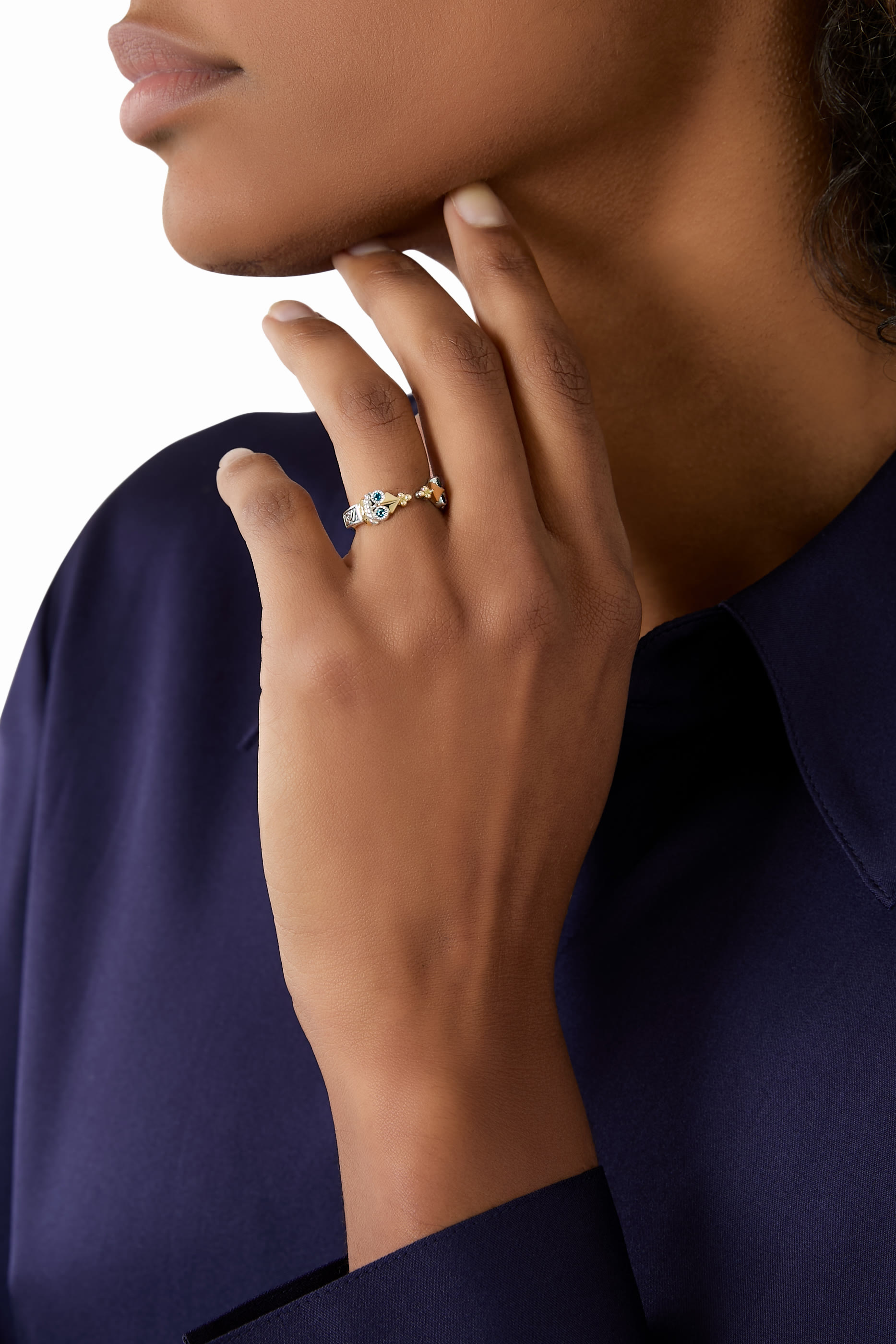 خاتم بكلمة رحمة وأحجار زركونيا مكعبة، ذهب أصفر عيار 18 قيراطًا وفضة إسترلينية