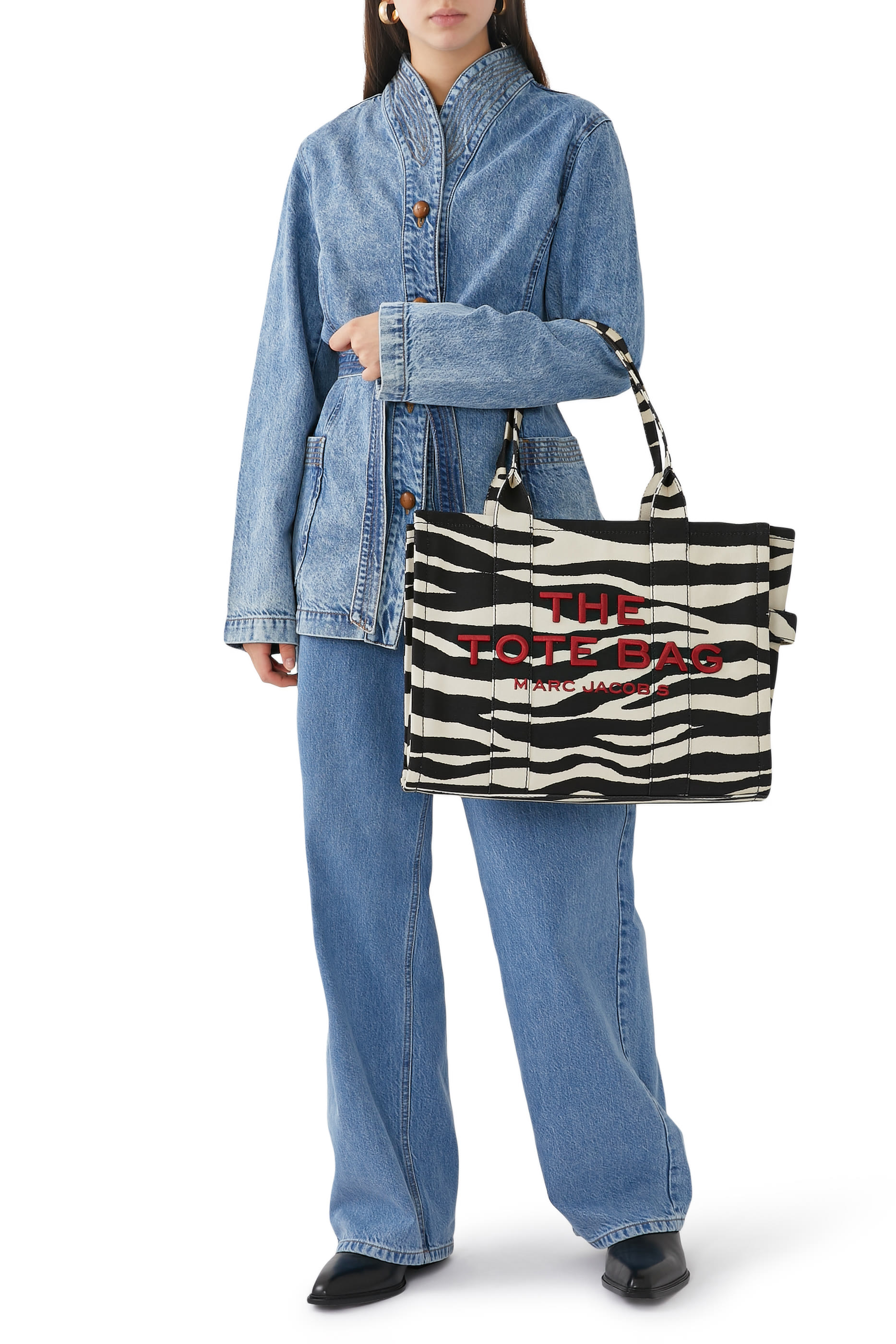 حقيبة يد كبيرة قماش قنب زيبرا