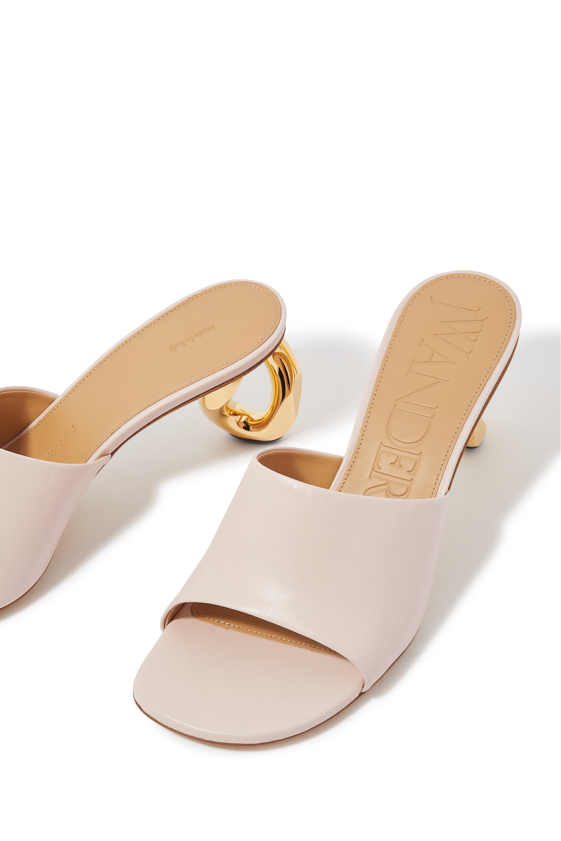 حذاء مفتوح من الخلف 80 جلد بكعب بتصميم حلقة سلسلة