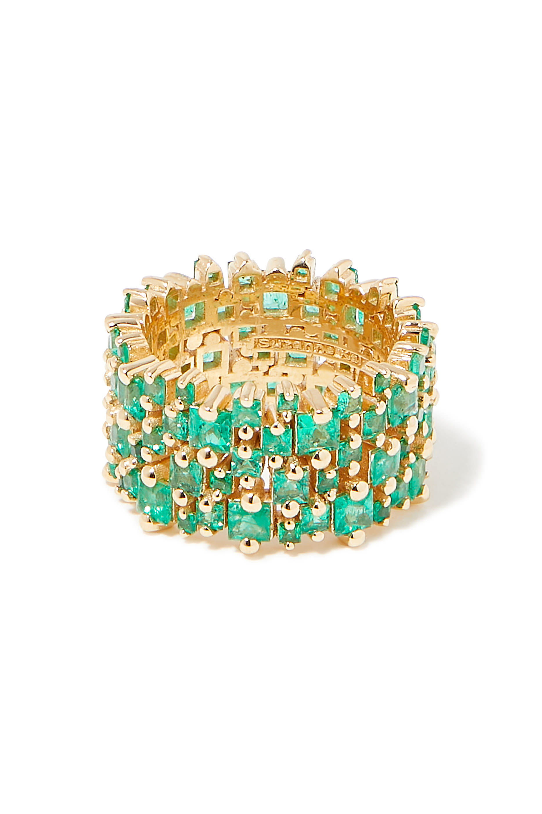 خاتم إيترنيتي مزدوج مرصع بالماس والزمرد، ذهب أصفر عيار 18