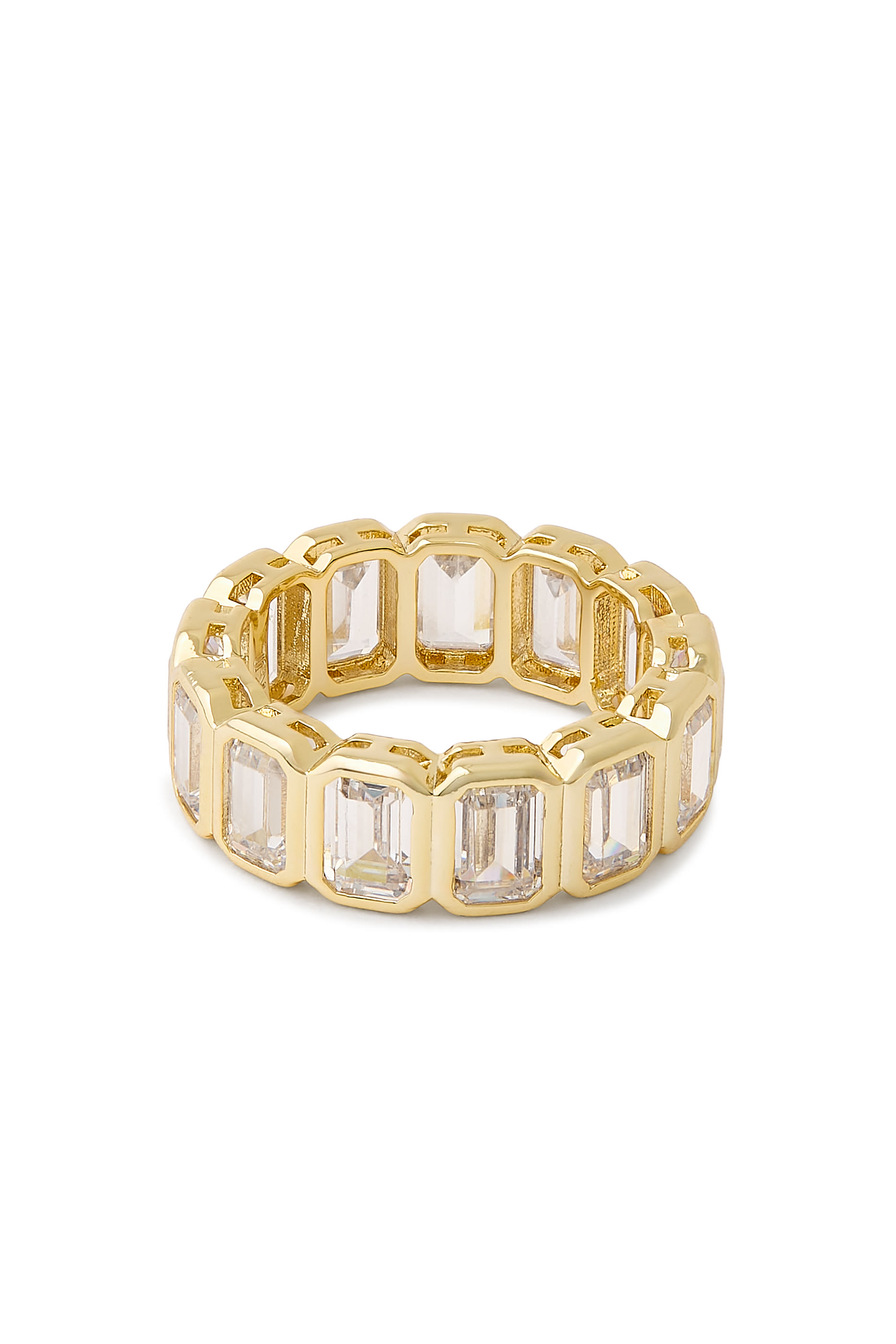 خاتم مطلي بالذهب ومزين بأحجار زركونيا مكعبة مقطعة بتصميم زمرد