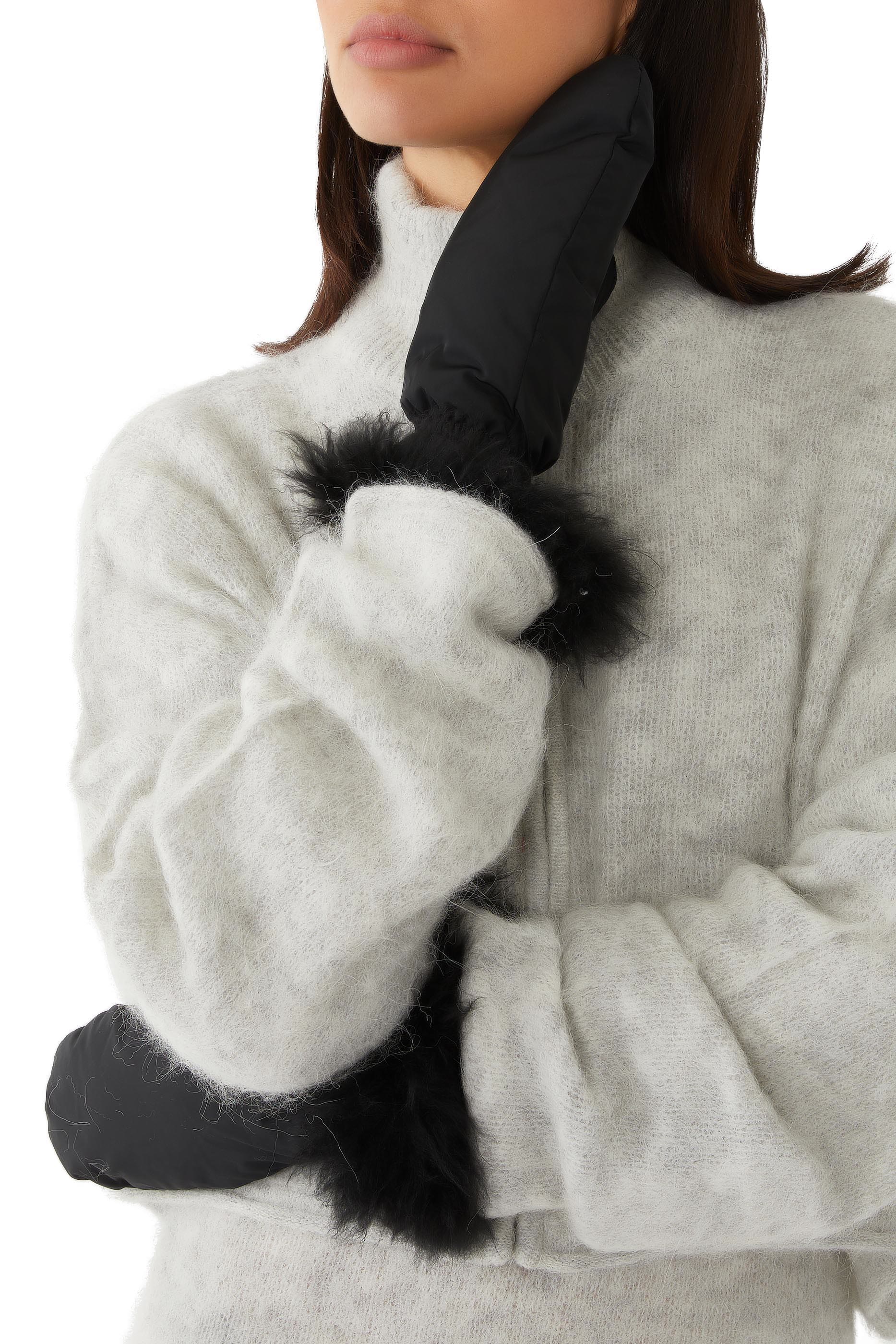 قفازات فلانيل بحافة فرو ثعلب