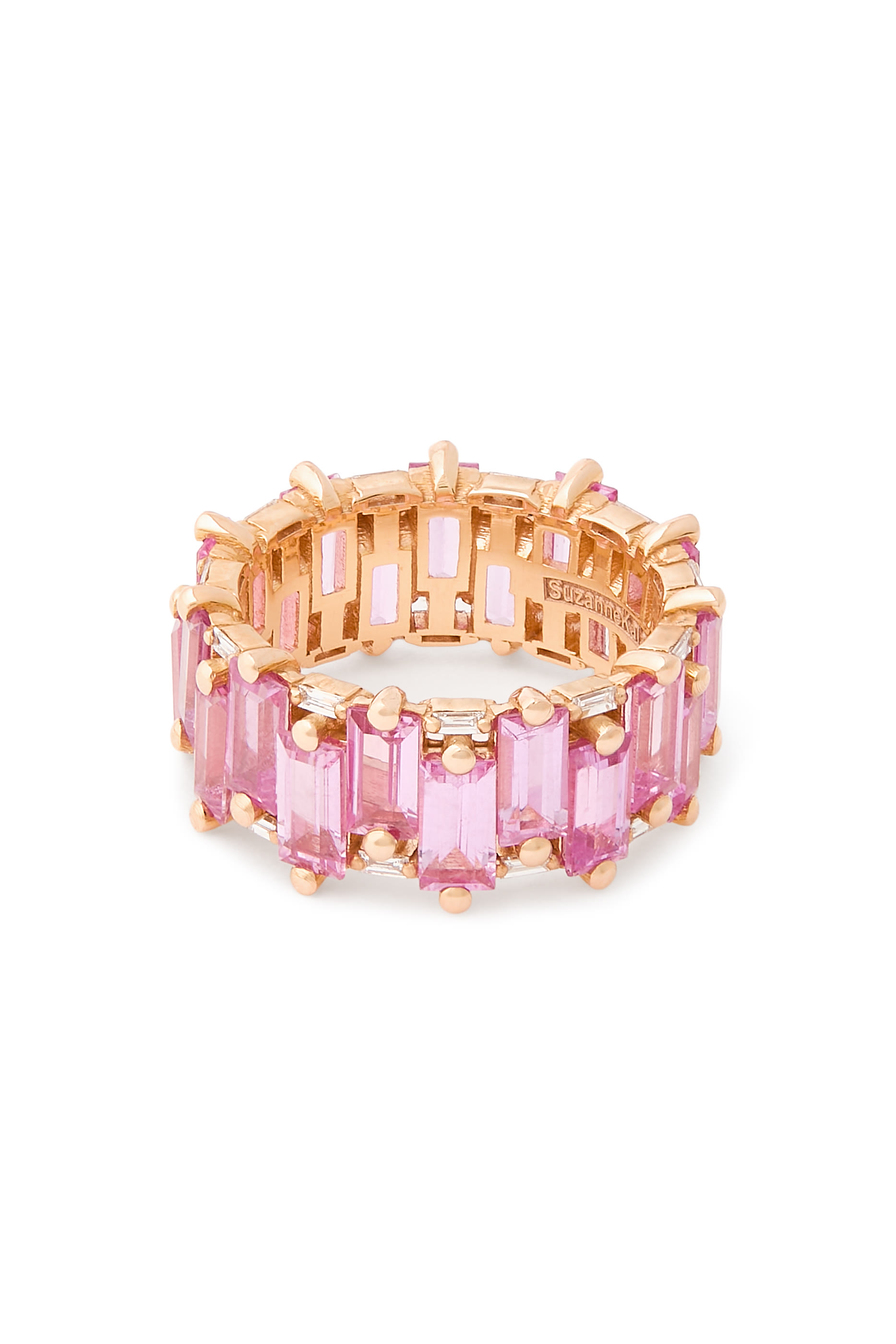 خاتم وان اوف ايه كايند ايترنيتي عريض مرصع بالياقوت، ذهب وردي عيار 18