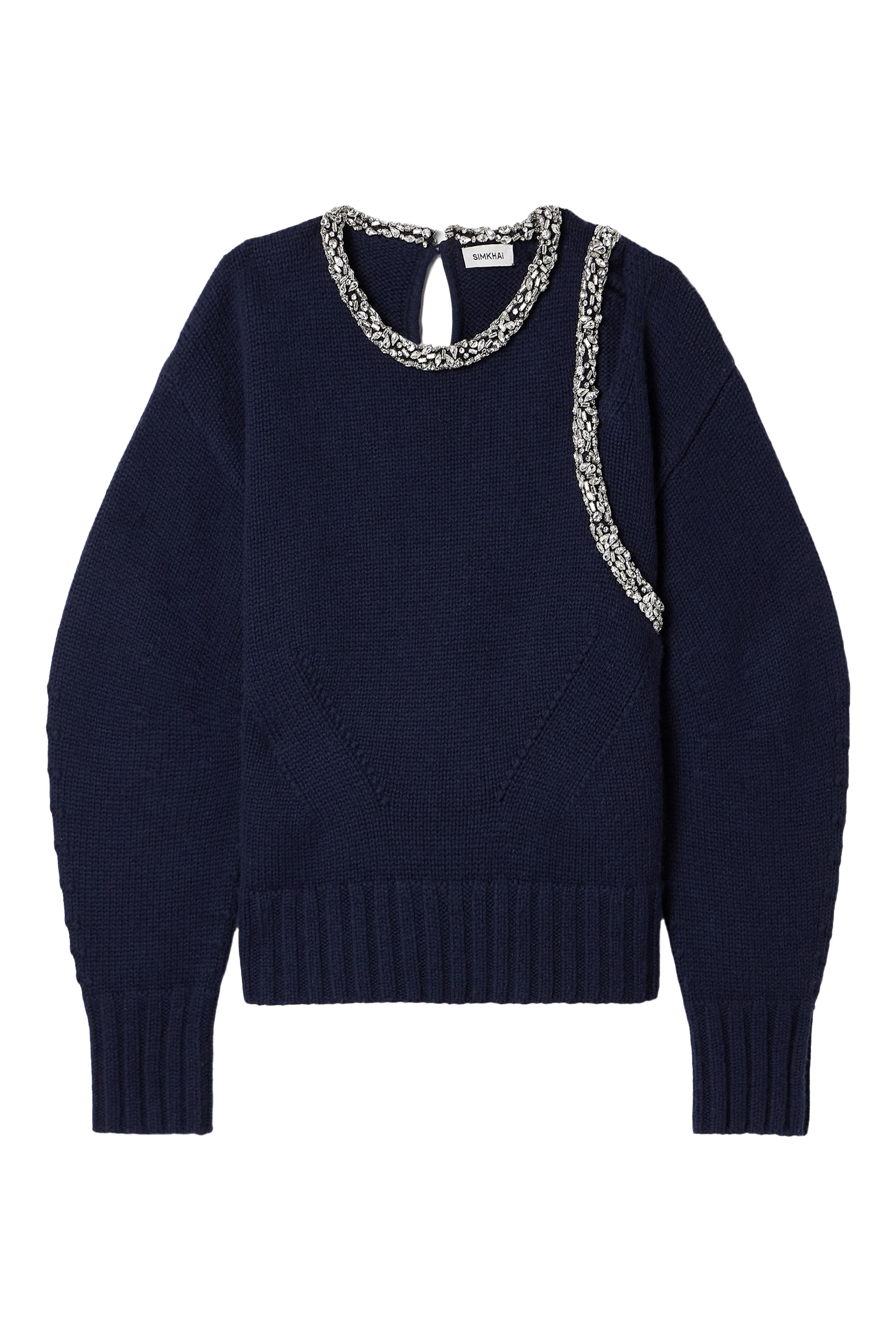 كنزة مونرو بفتحات مرصع بكريستال مزيج صوف