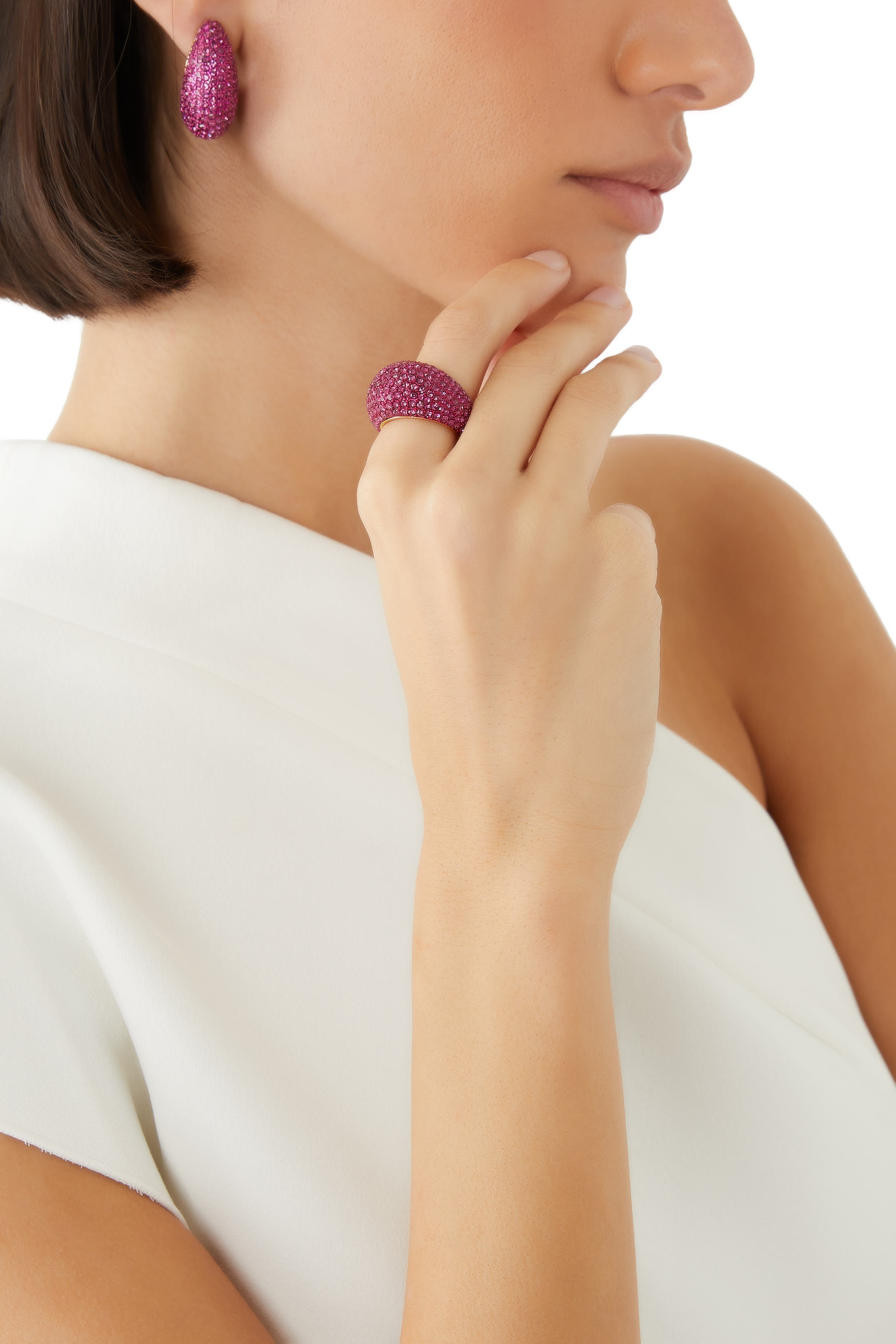 خاتم دوم مرصع بكريستال بافيه، نحاس