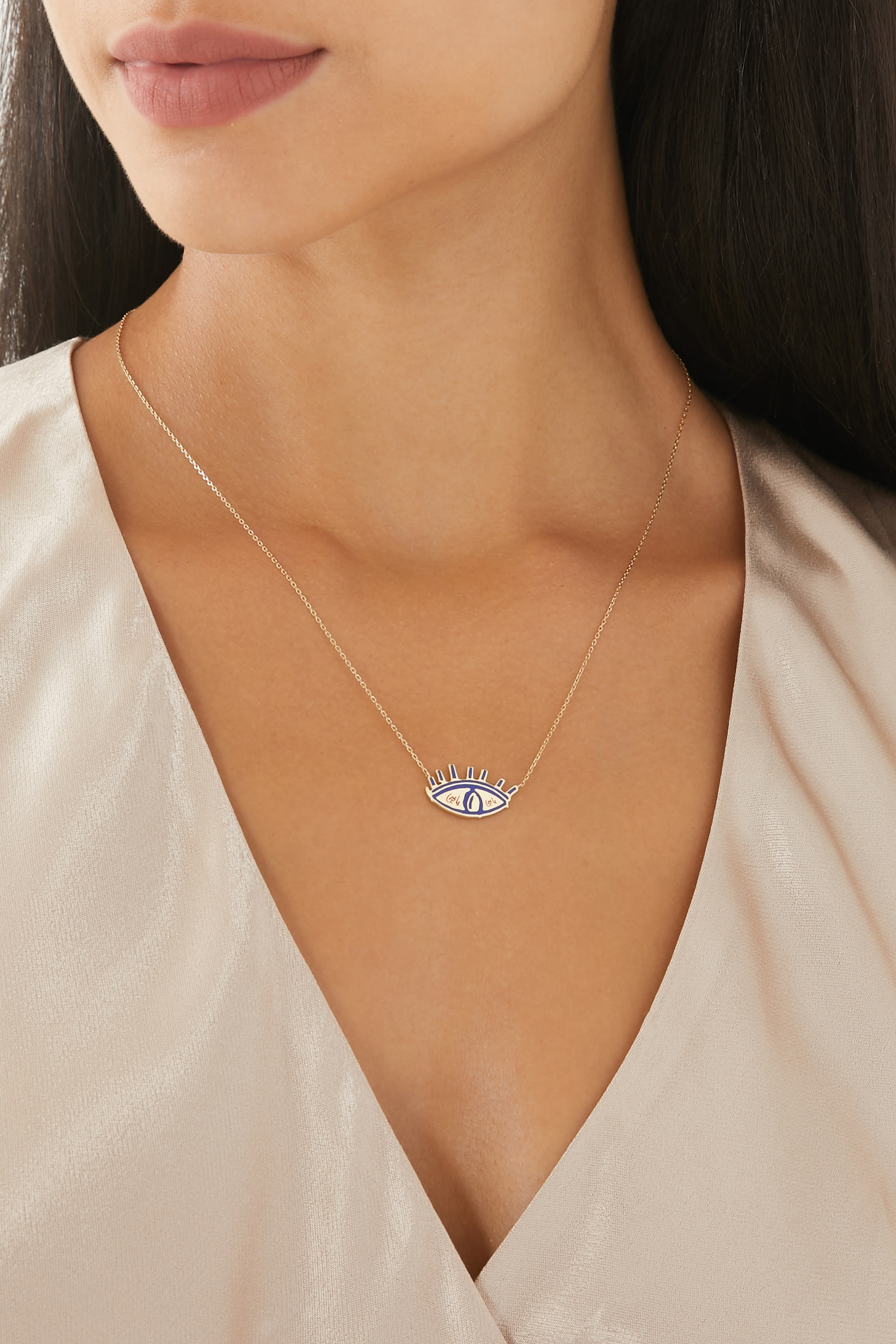 قلادة بحلية بعين حسود بعبارة يا عين ذهب أصفر عيار 18