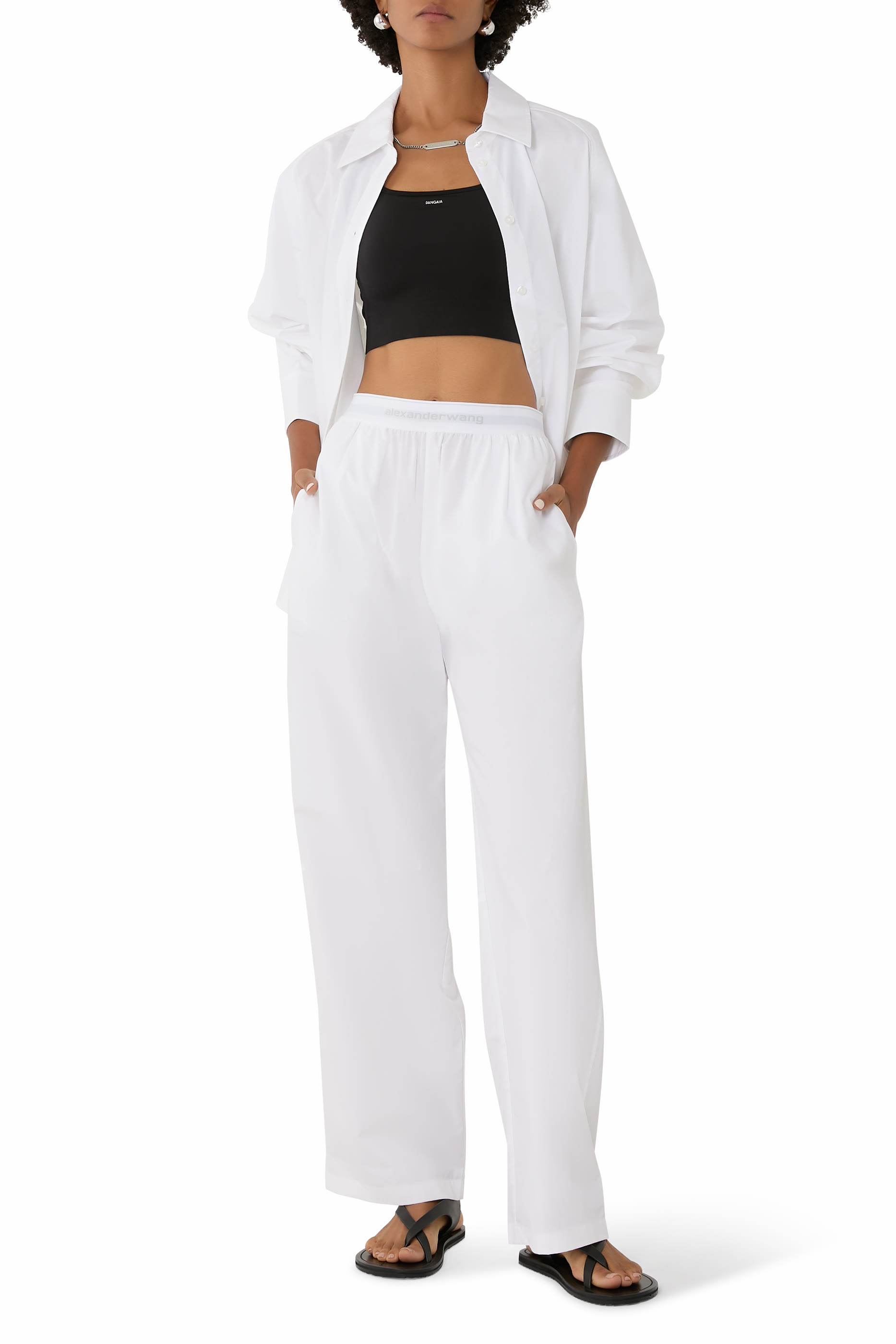 قميص مزين بقلادة بأزرار للإغلاق وقصة فضفاضة