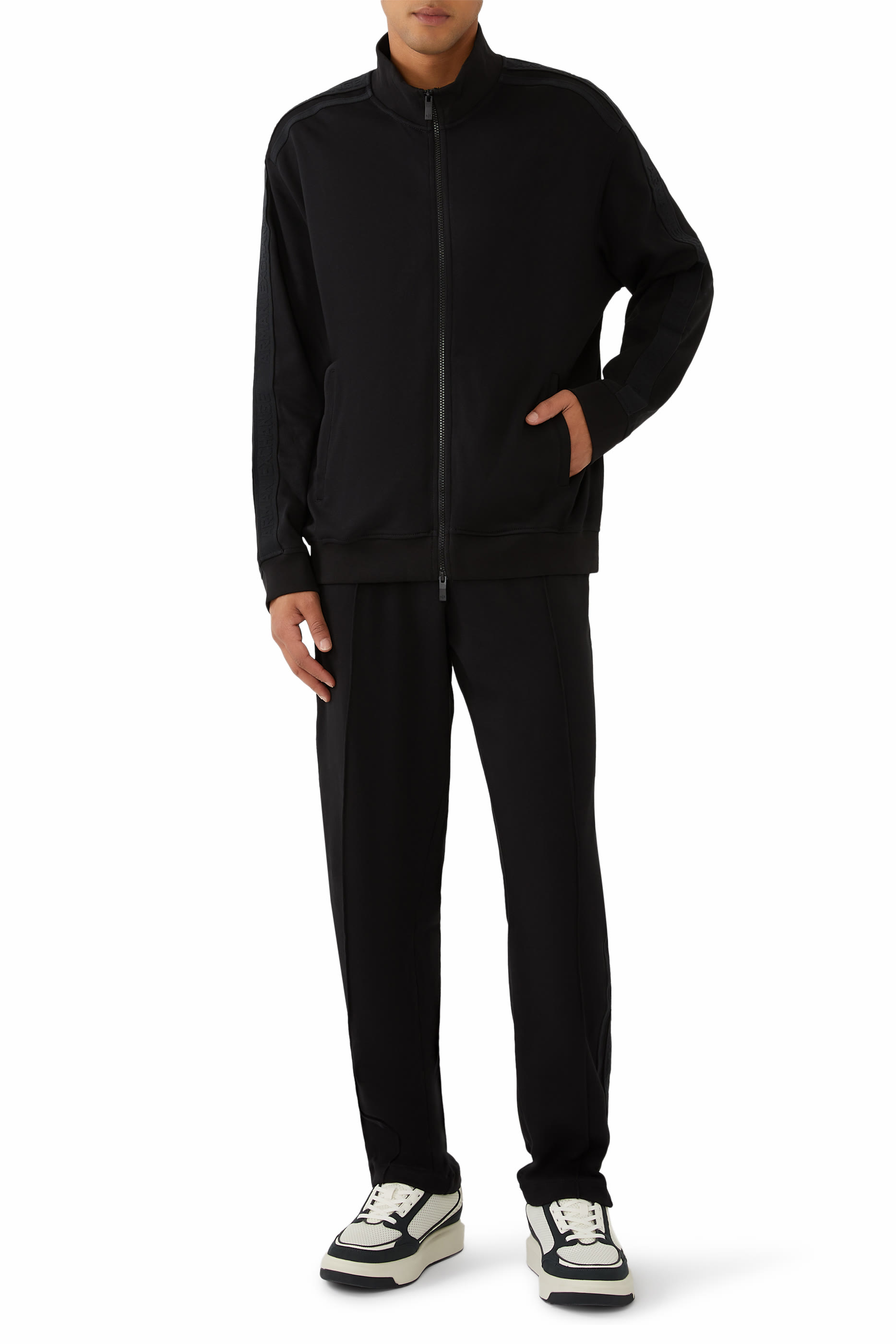 سويت شيرت بسحاب كامل وأشرطة وشعار الماركة