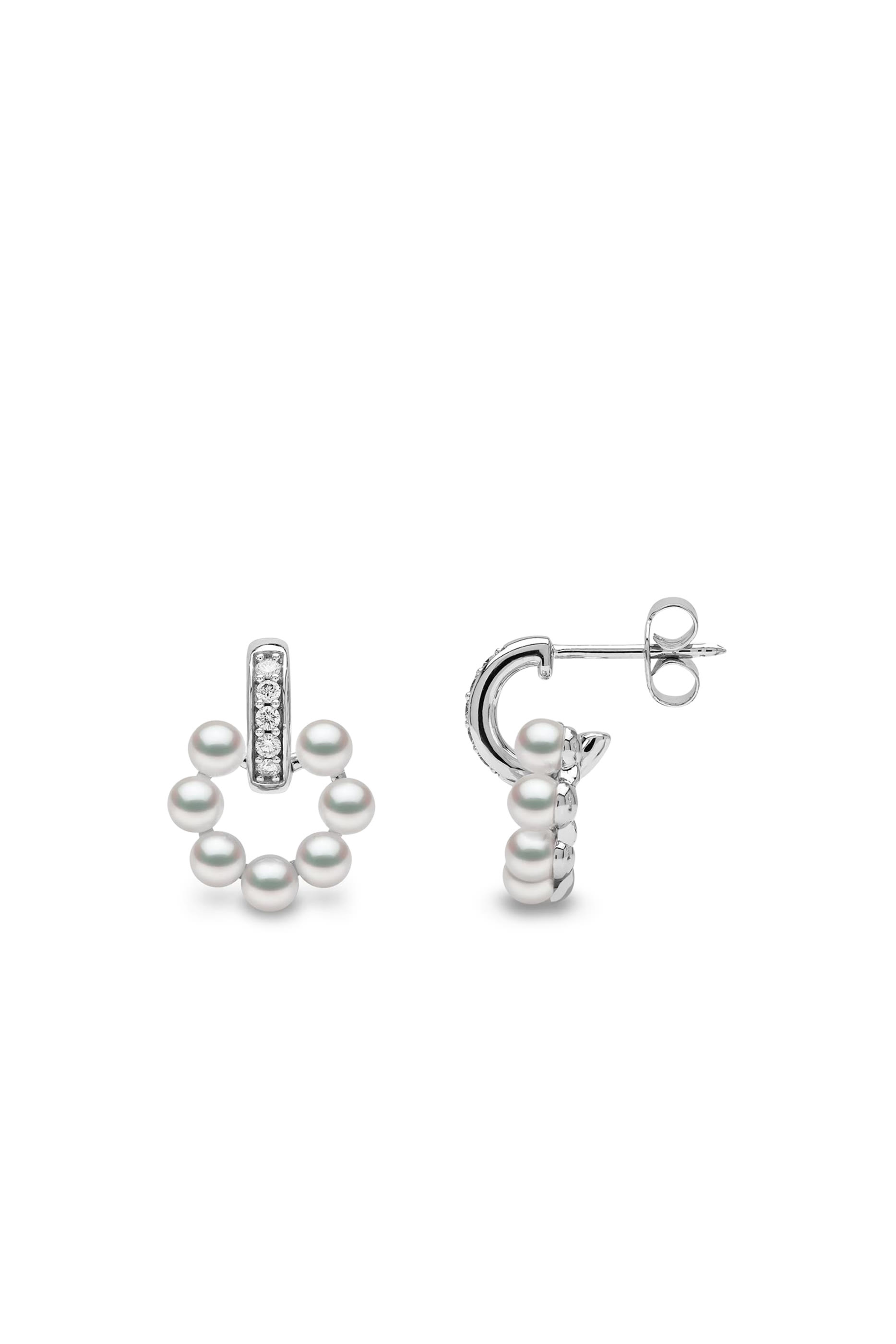 Eclipse Earrings, 18k White Gold with Pearl & Diamonds