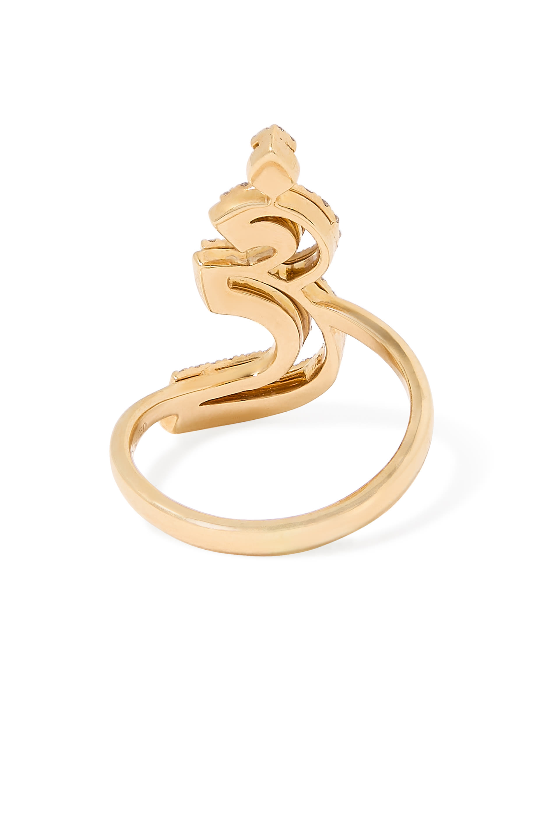 Arabic Letter Ring, 18k Yellow Gold & Enamel, Diamonds