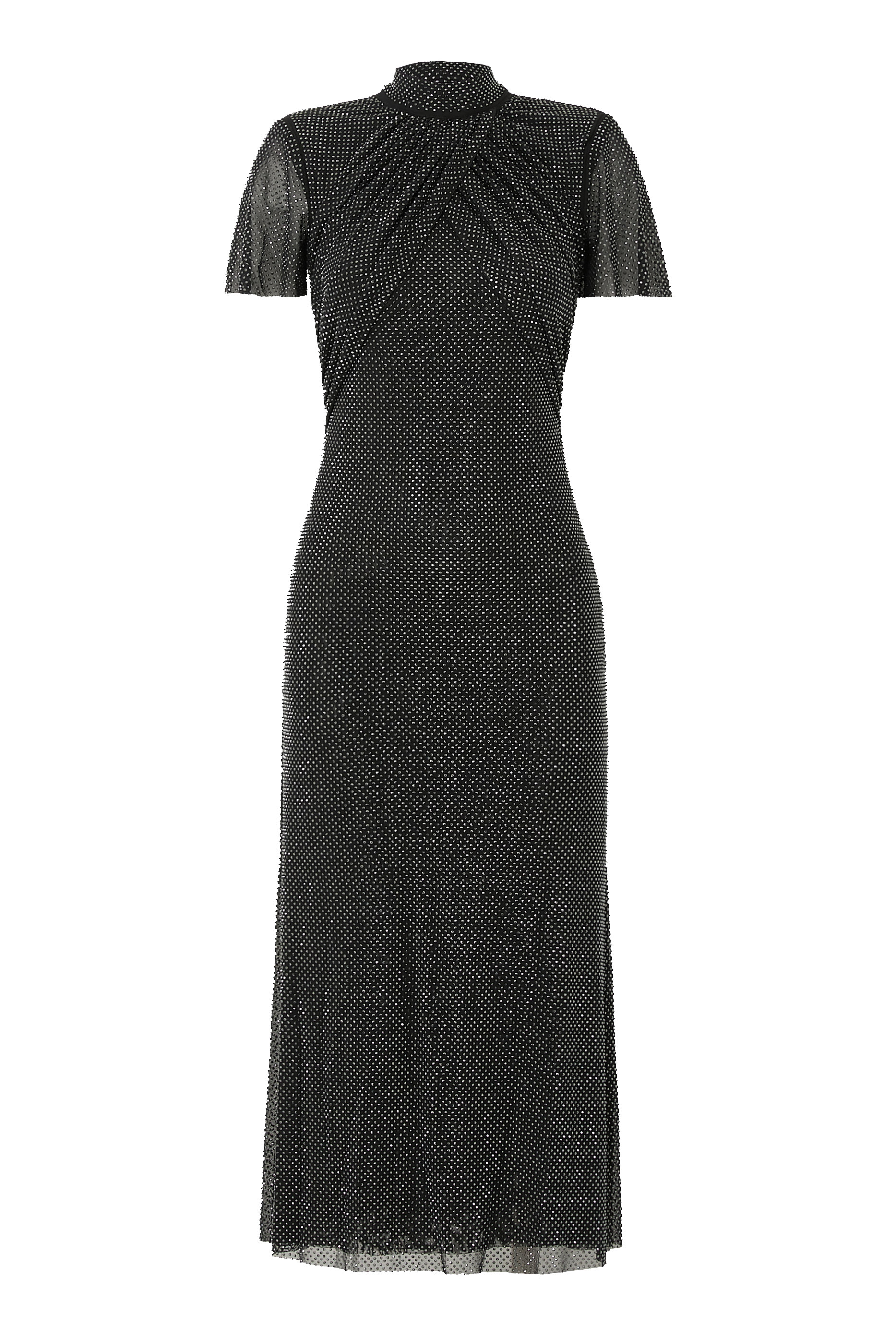 فستان متوسط الطول قماش شبكي بأحجار الراين