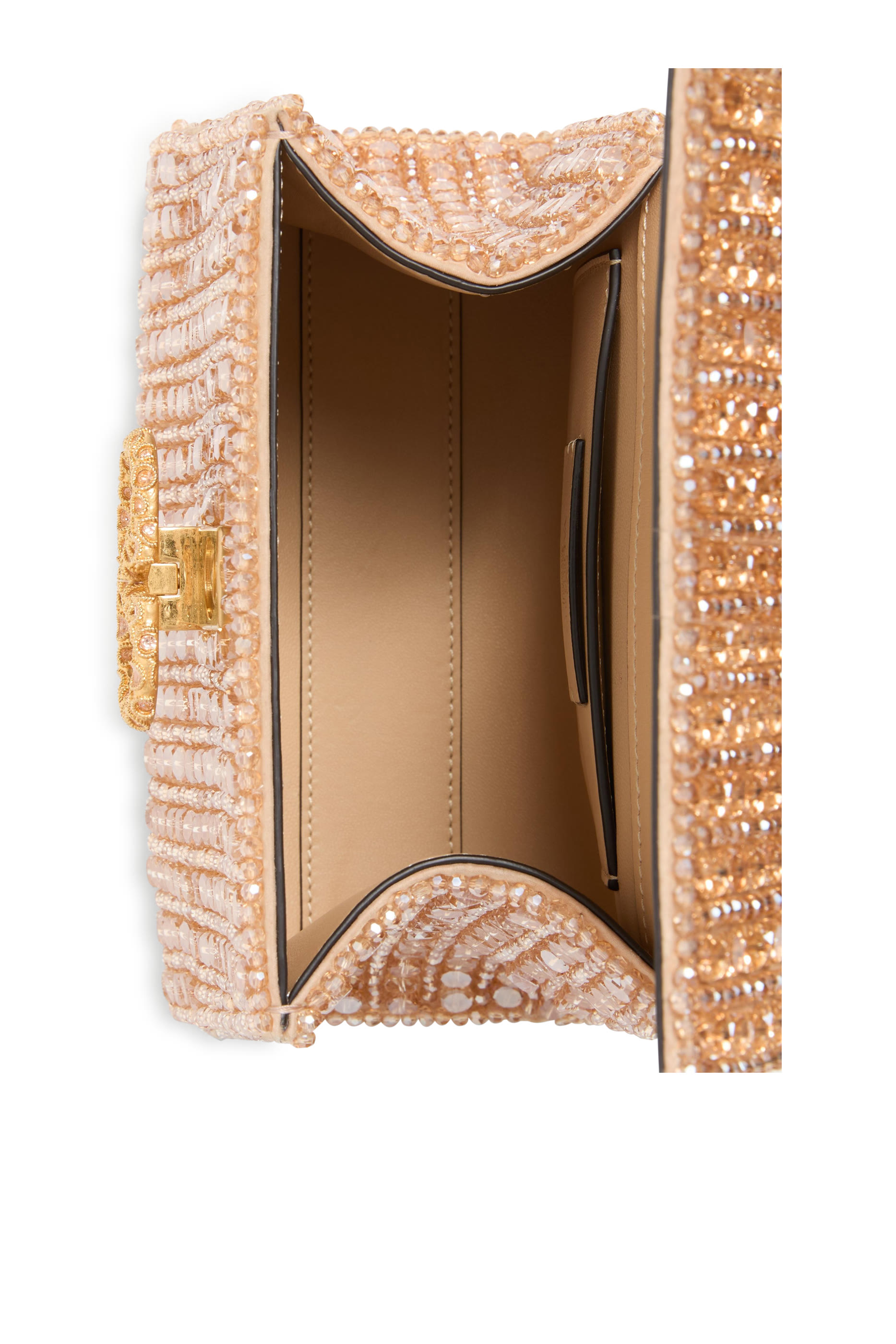 حقيبة يد صغيرة مطرزة بشعار الماركة