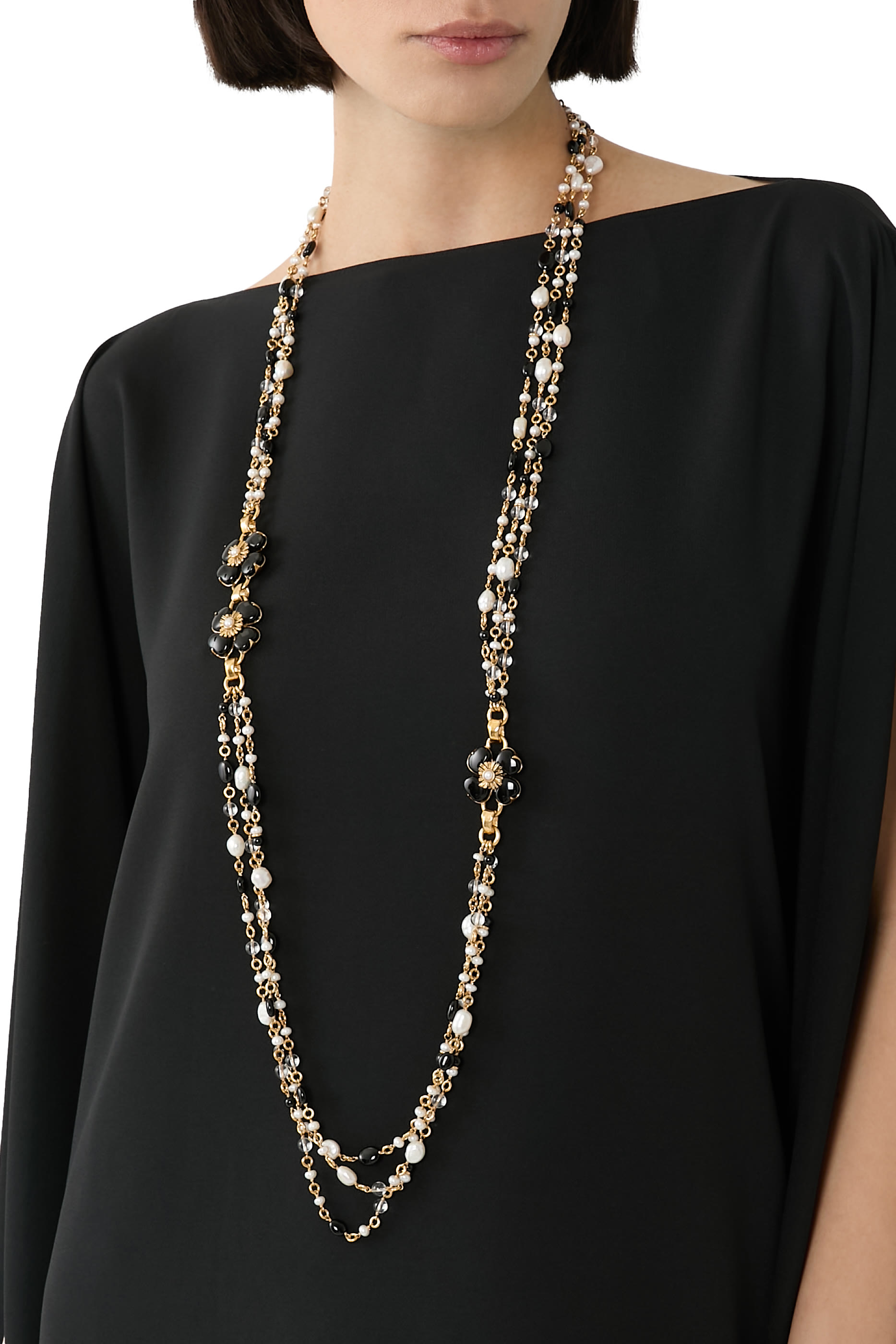 قلادة تريفلي طويلة مرصعة بكريستال صخري طبيعي، مطلية بالذهب عيار 24 قيراط.